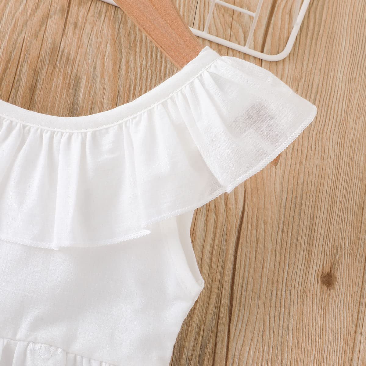 Toddler Baby Girls White Cotton Linen Dress - Casual One-Piece Overall Outfit for Beach Party, Summer Playdates & Photo Shoots