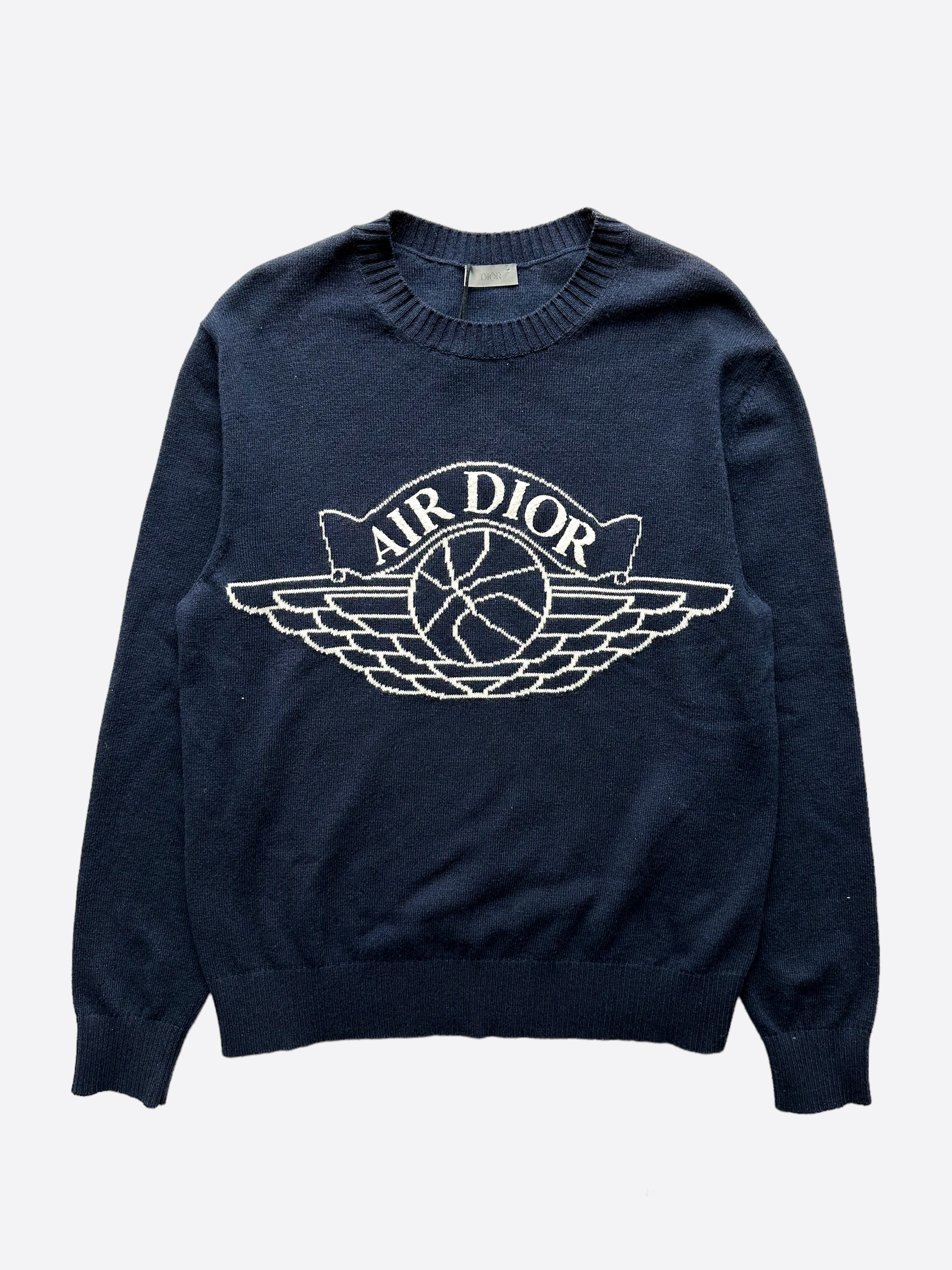 Dior Air Jordan Navy Wings Logo Cashmere Blend Sweater - Men's Luxury Knitwear for Casual & Streetwear Fashion | Perfect for Winter Outfits & Urban Style