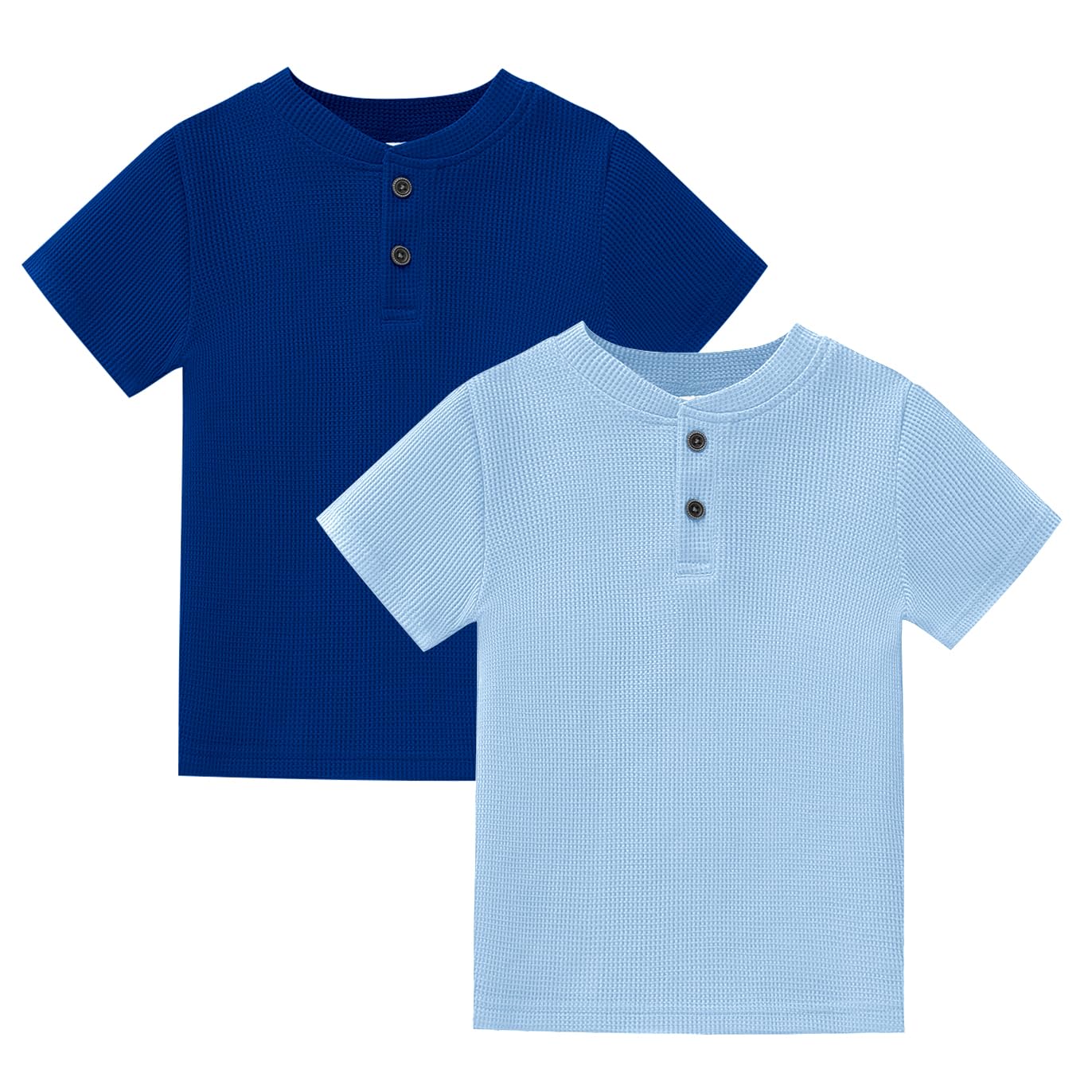 XMWEALTHY Baby Boys' 2-Pack Waffle Knit Short Sleeve Henley Shirts | Soft Cotton Toddler Tops for Playtime & Casual Outfits