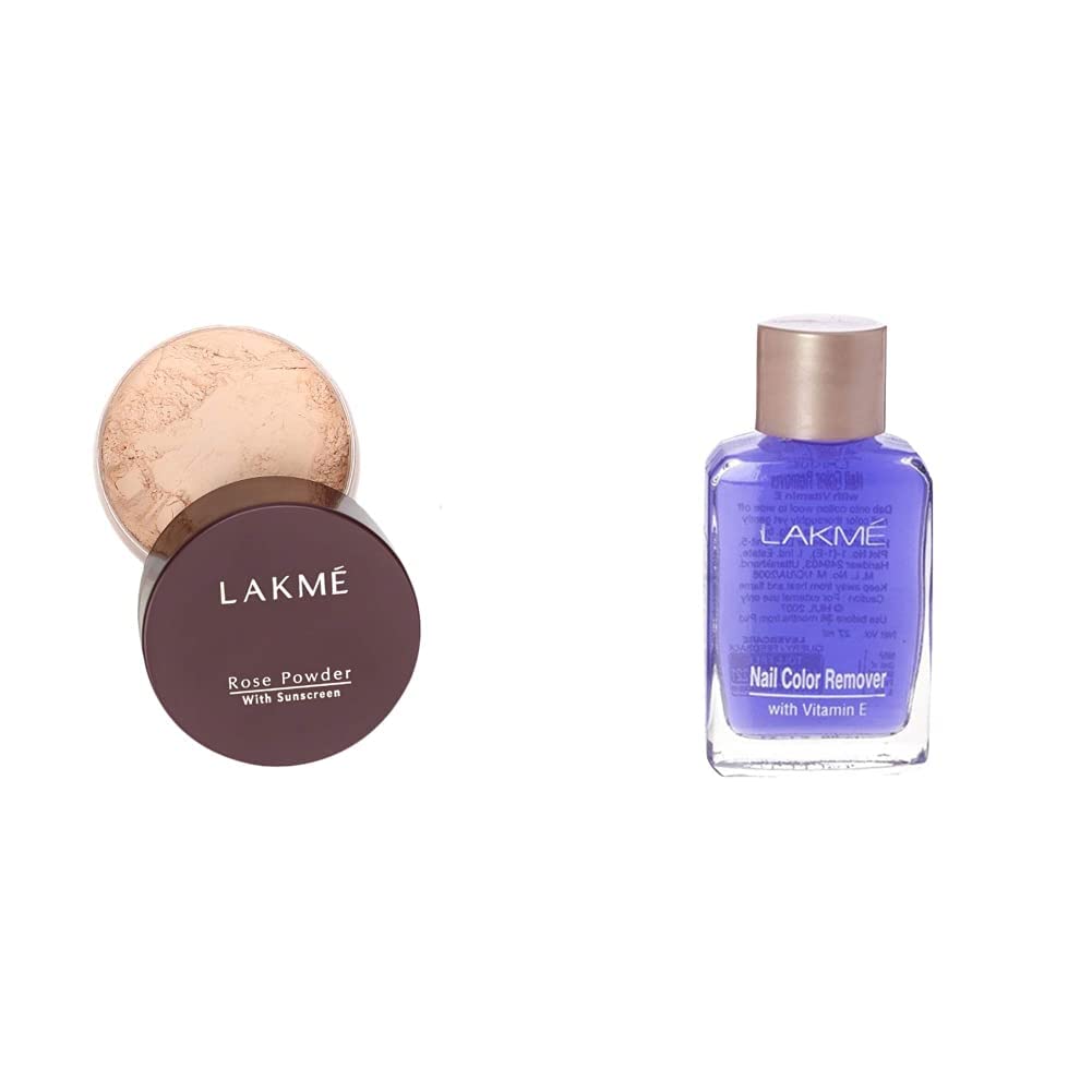 LAKMÉ Rose Matte Face Powder for Oily Skin - Soft Pink 40G & Nail Polish Remover 27Ml | Oil Control Makeup & Nail Care Kit for Daily Beauty Routine