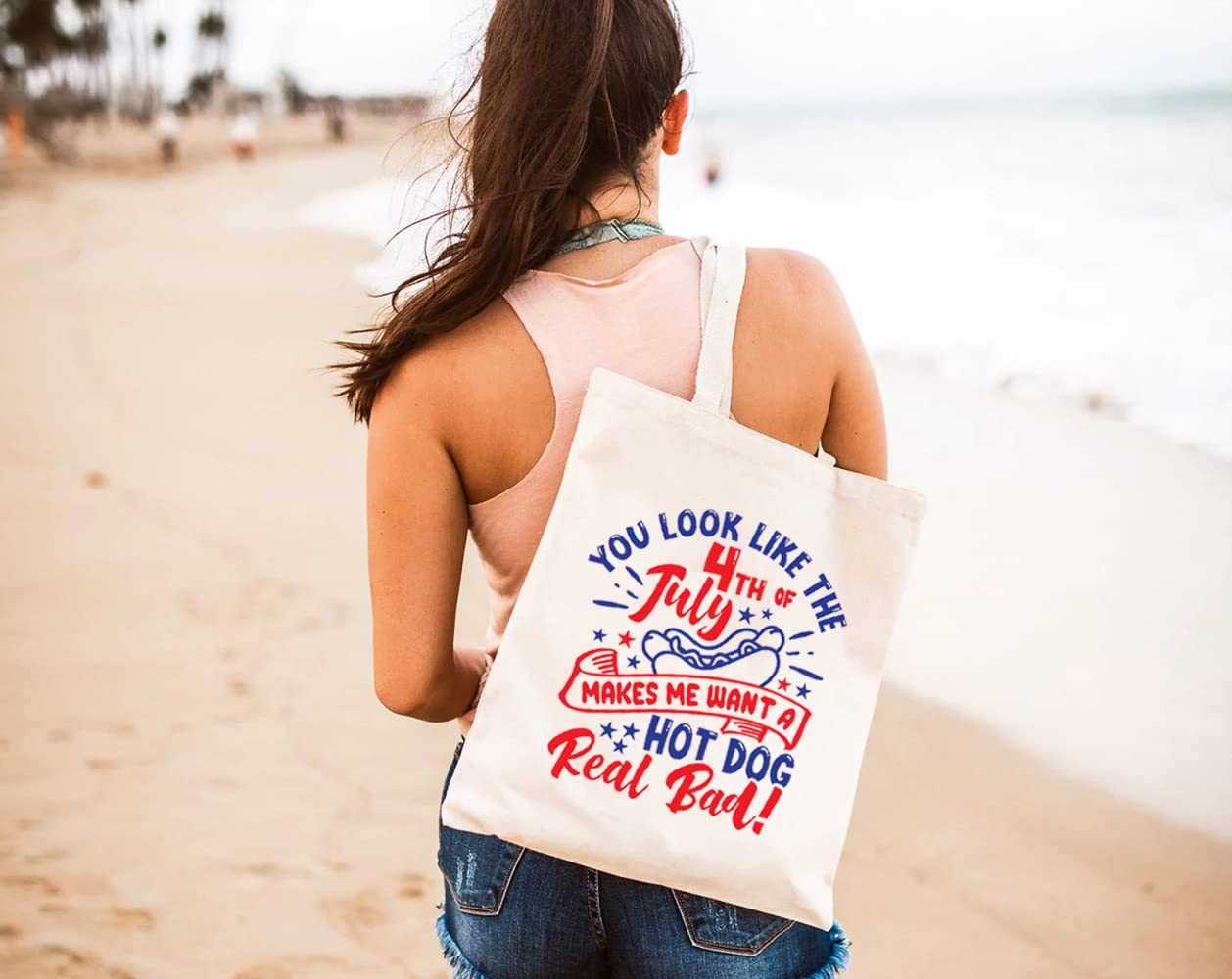 Eco-Friendly Canvas Tote Bag for Women - Reusable Grocery Shopping Bag with Patriotic '4th of July' Design - Perfect for Beach, Market & Everyday Use