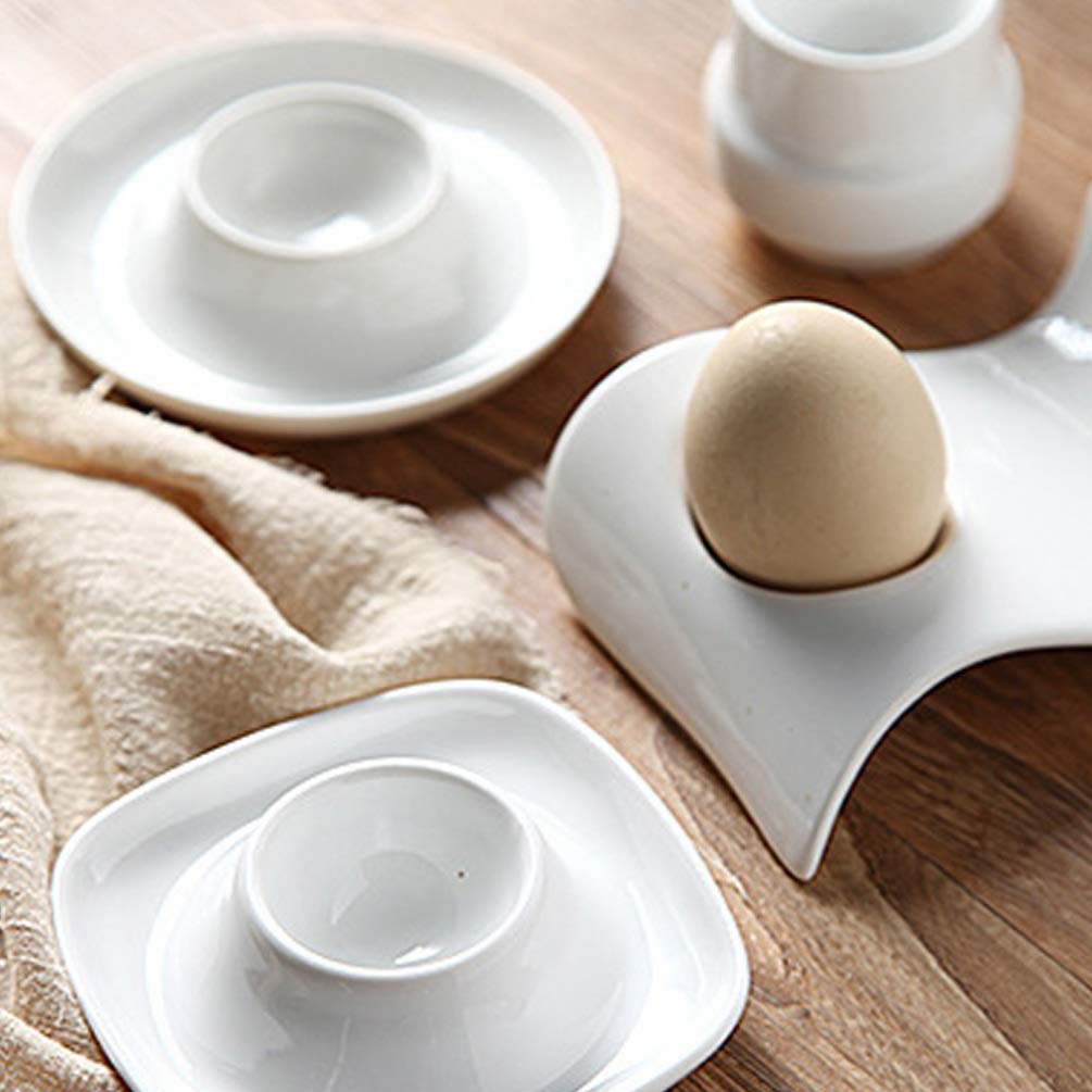 Hemoton 4-Piece Ceramic Egg Plate Set - Porcelain Egg Cups, Breakfast Egg Stand & Storage Rack - White Tableware for Restaurants, Home Dining & Brunch Scenes