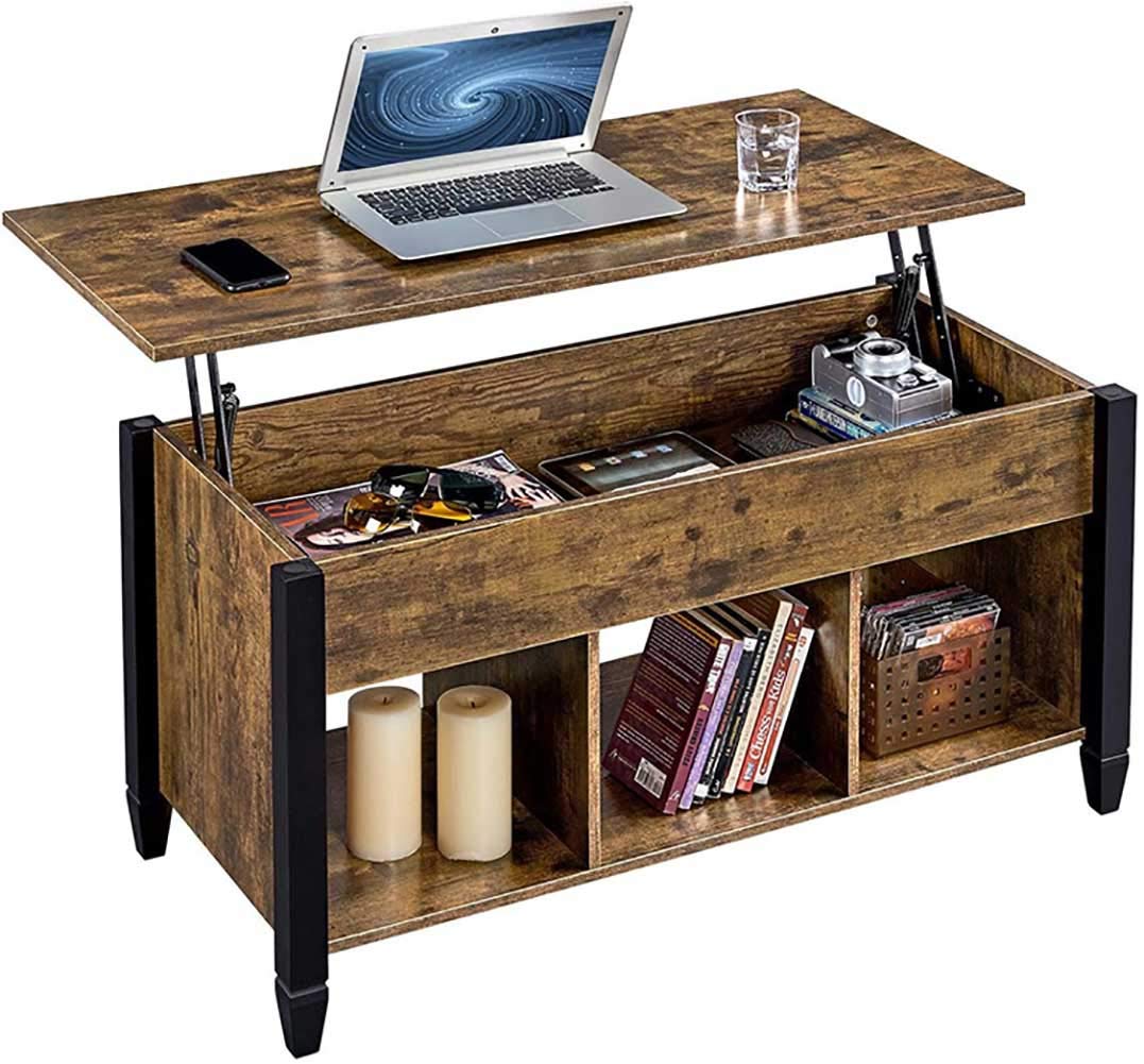 Lift Top Coffee Table with Hidden Storage - Solid Wood Console & End Table - Pop-Up Storage Cocktail Table for Living Room, Bedroom & Small Spaces - Modern Lift-Top Design with Storage Compartment for Remote, Books & Blankets