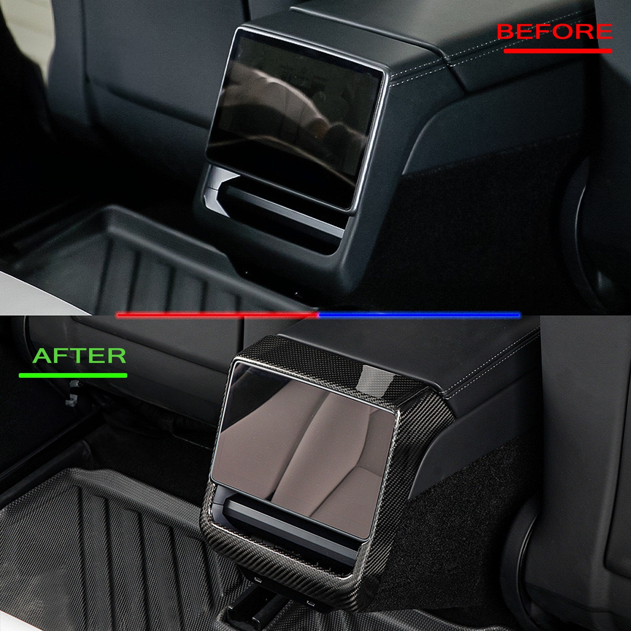 Premium Real Carbon Fiber Rear Screen Frame Trim for 2024+ Tesla Model 3 Highland & 2025+ Model Y Juniper – Glossy/Matte Finish | Interior Accessories | Car Styling & Protection Upgrade