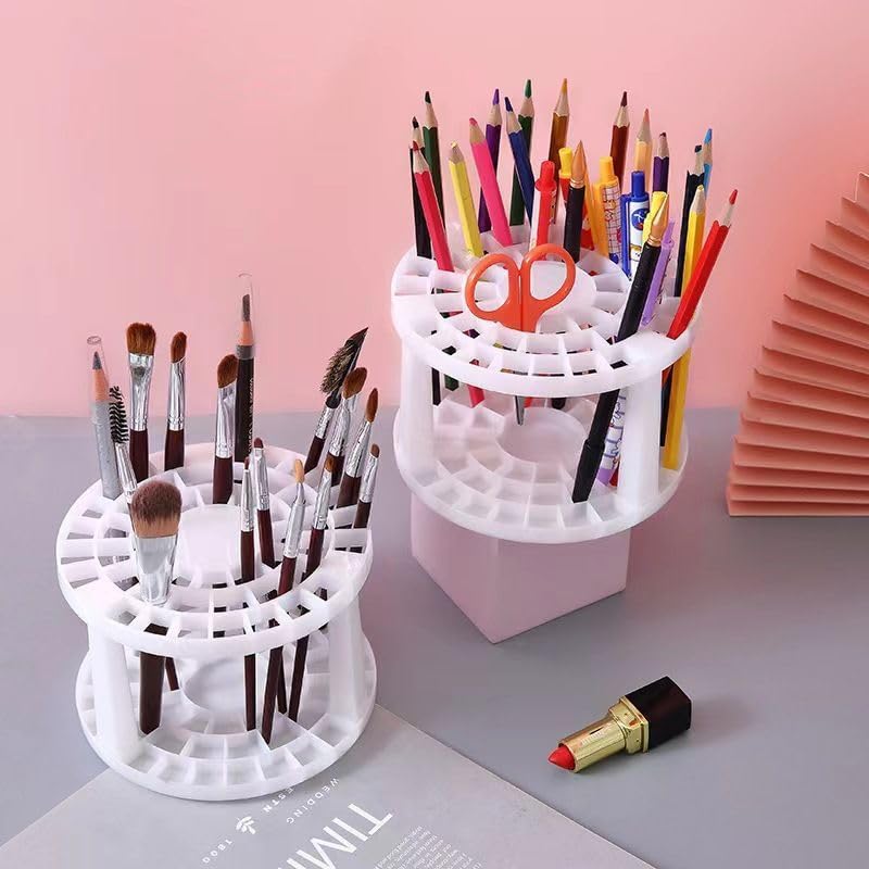 49-Hole Paint Brush Holder Stand - Organize Artist & Makeup Brushes, Pens, Pencils & Small Tools (Black) - Perfect for Art Studios, Makeup Vanity & Craft Rooms