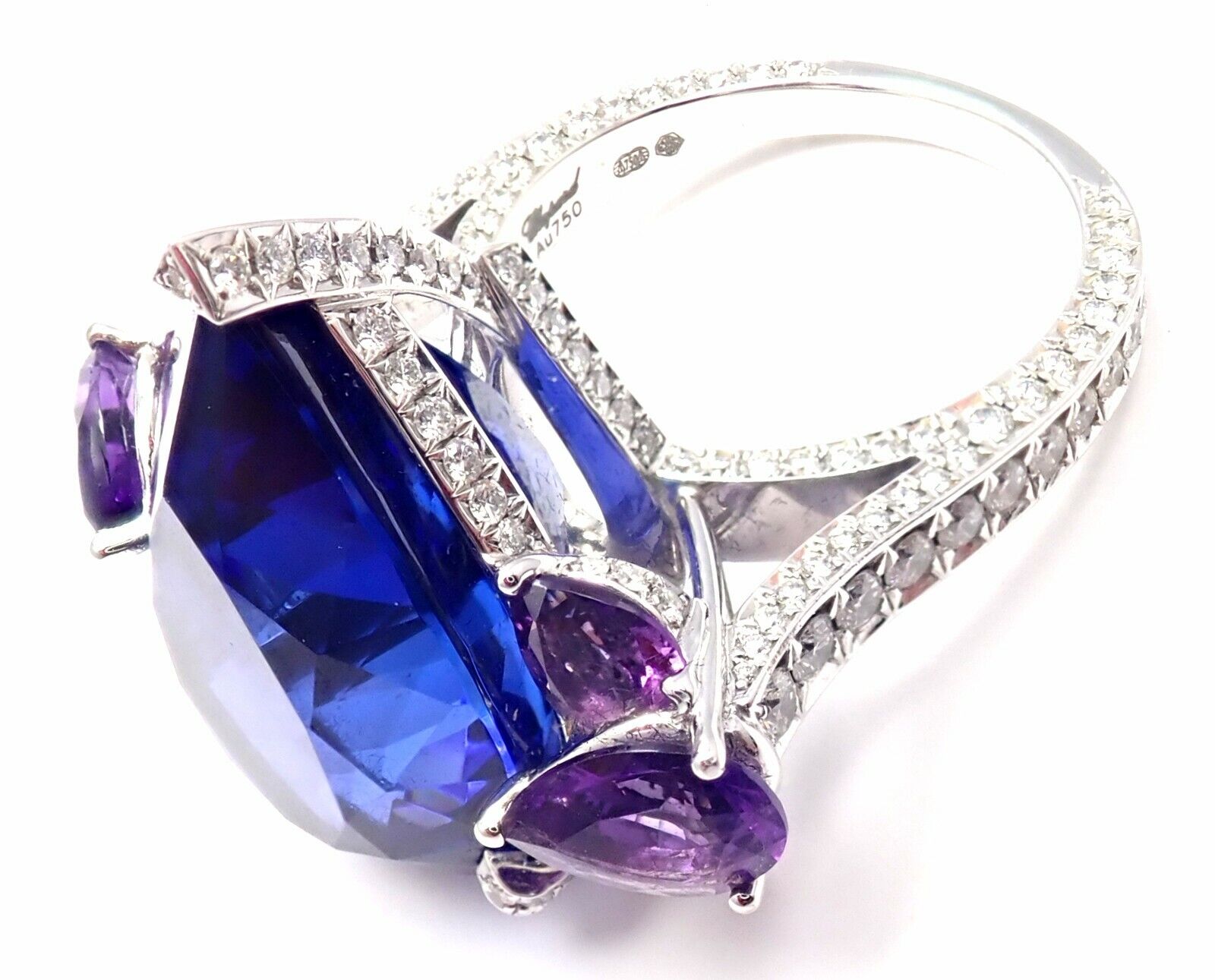 Luxury Chopard 18K Gold Diamond Tanzanite Amethyst Ring with Certificate Box - Perfect for Engagement, Anniversary & Special Occasion Gifts