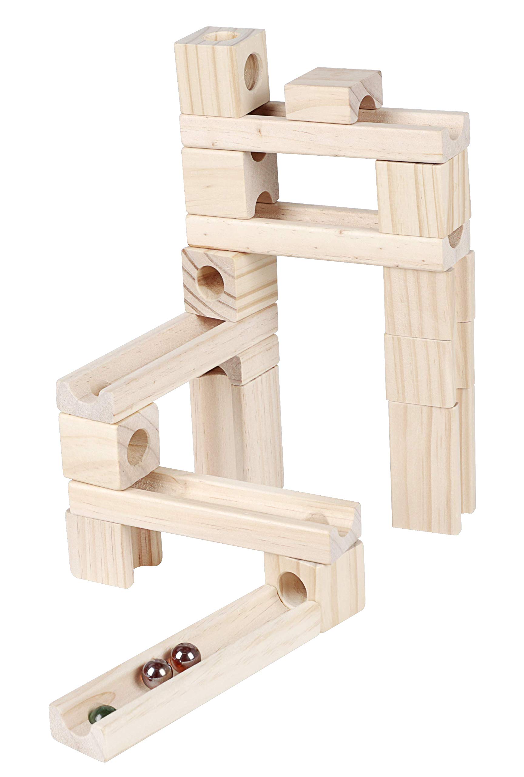 60-Piece Wooden Marble Run Toy Set - Classic Wooden Ramps & Tracks for Kids & Toddlers | STEM Educational Building Blocks for Creative Play & Developmental Skills