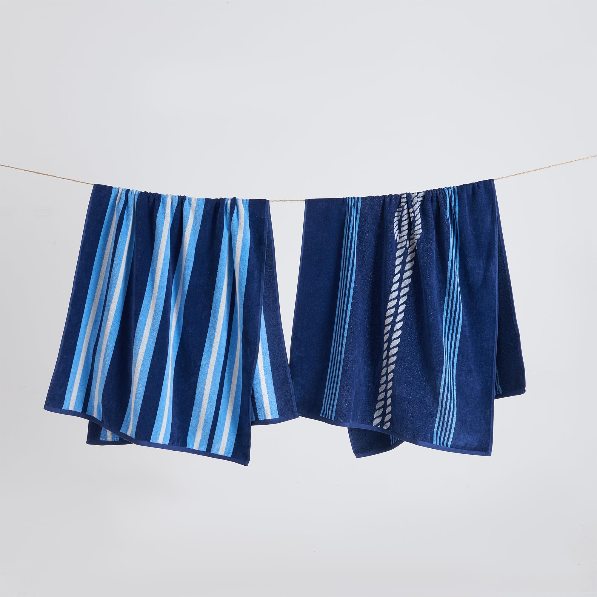 Great Bay Home 100% Cotton Beach Towels - 2 Pack 30x60 Inch Ultra Absorbent Quick Dry Bath Towels for Adults & Kids | Soft Pool, Beach, Gym & Spa Towels (Navy/Royal Blue Knot & Stripe) | Perfect for Swimming, Sunbathing & Travel