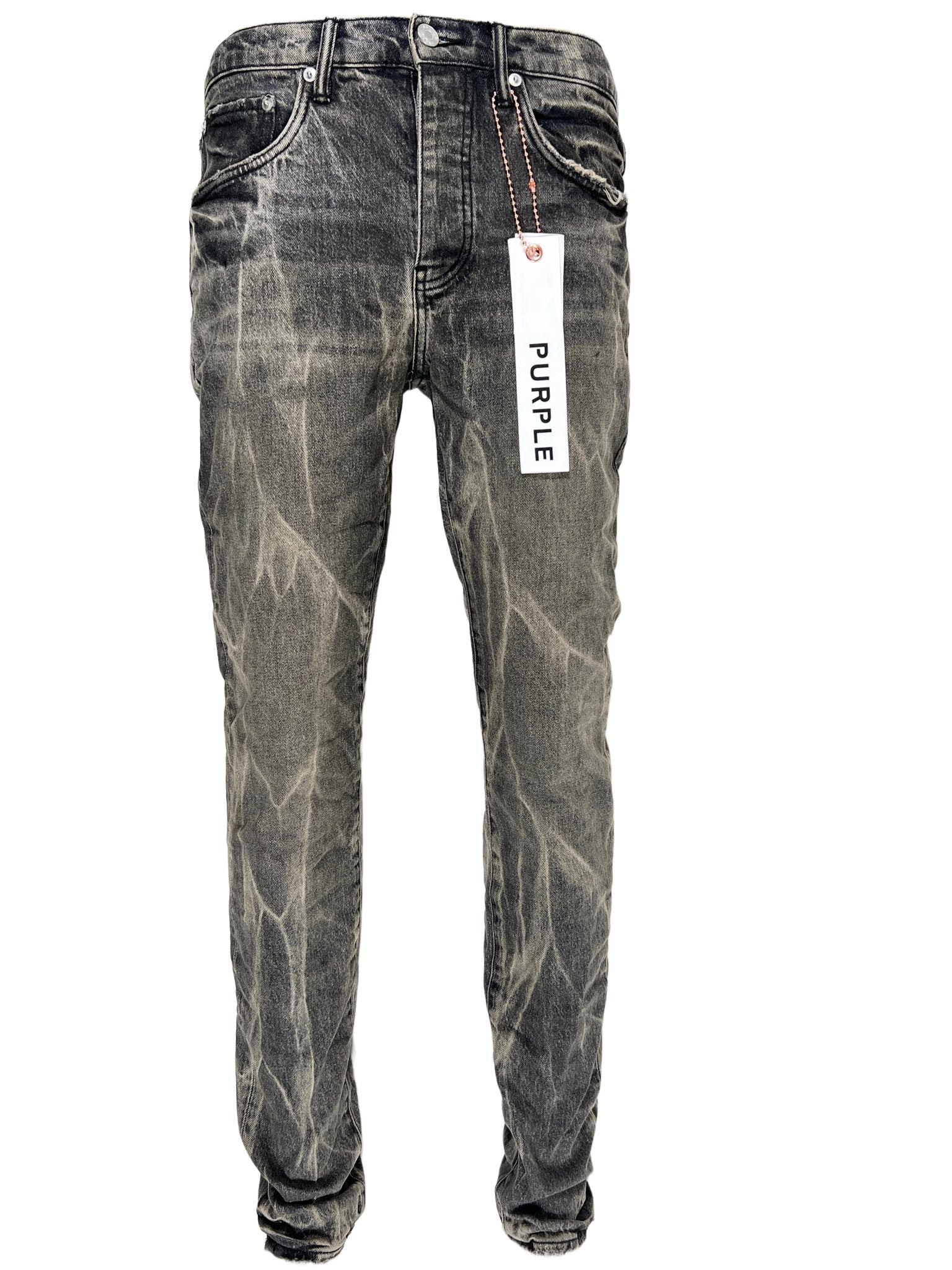 Purple Brand P001 WBTA Washed Black Tie Acid Distressed Denim Jeans for Men - Trendy Slim Fit Ripped Jeans with Unique Acid Wash (Perfect for Streetwear, Casual Outfits & Night Out Looks)