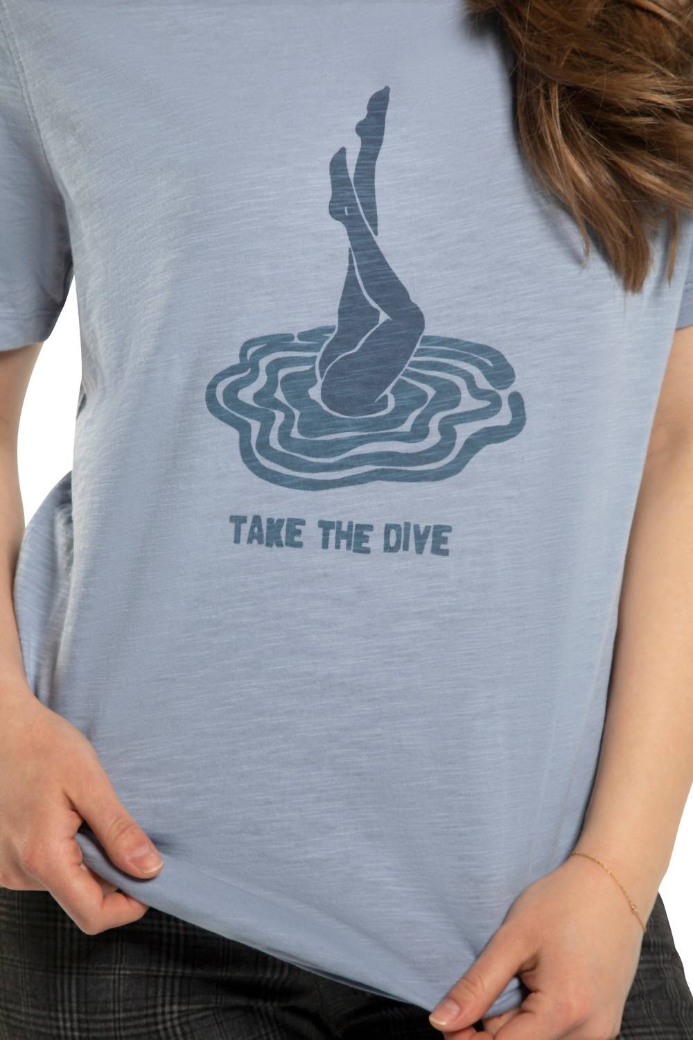 Powder Blue Graphic Short Sleeve Knit Tee for Women - Casual Summer Tops & Streetwear Fashion