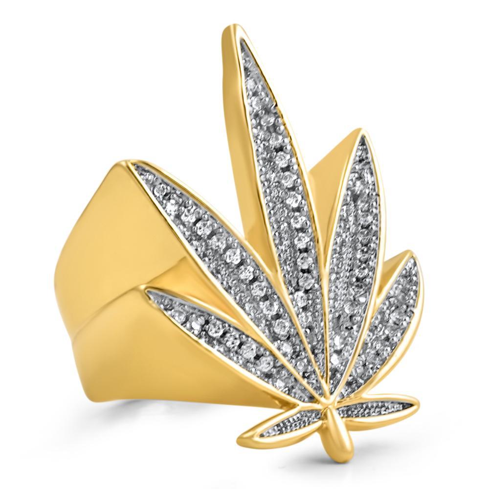 3D Gold Marijuana Leaf Iced Out Ring for Men & Women - Hip Hop Bling Jewelry for Rappers, Stoner Fashion Accessory, 420 Party Gift
