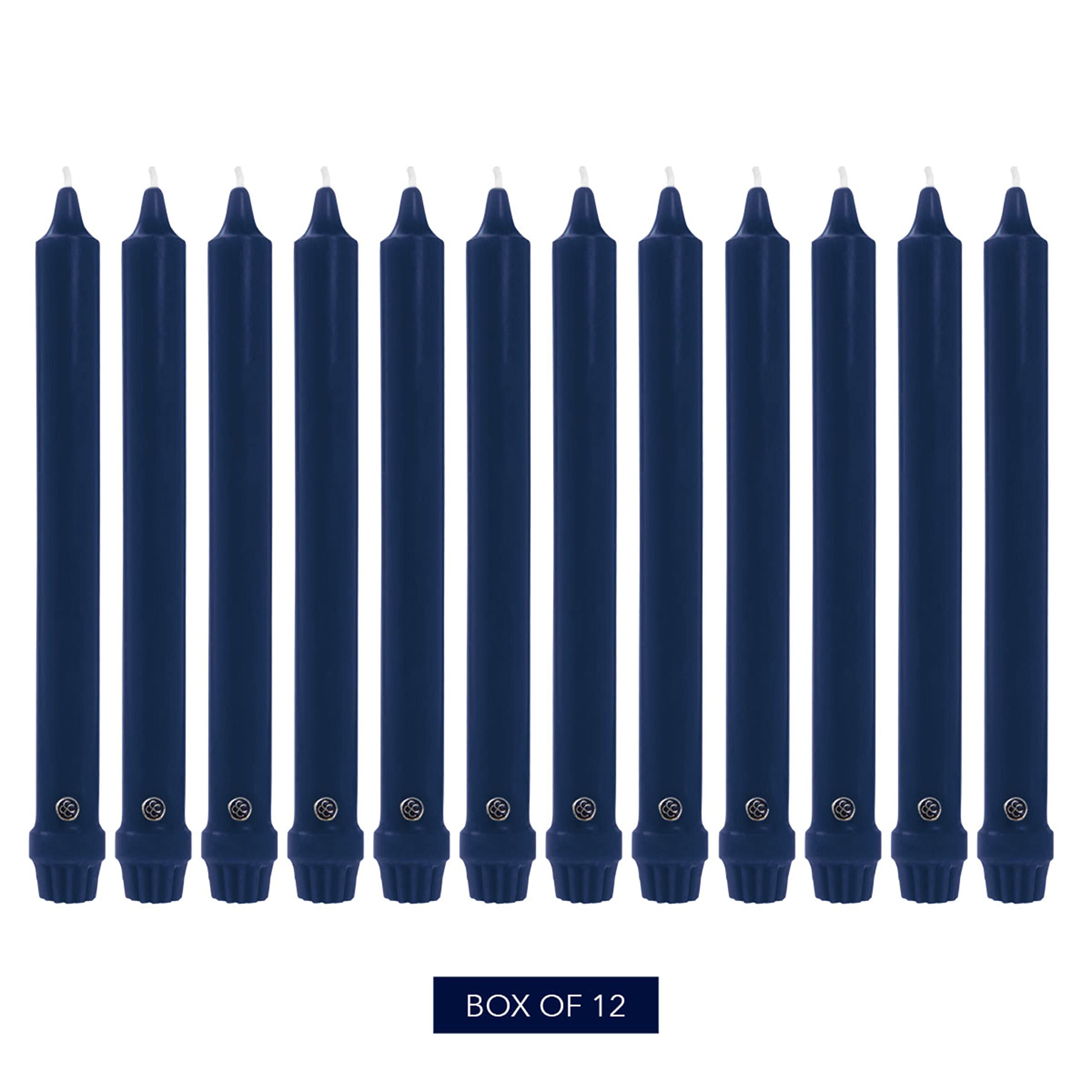 Colonial Candle Unscented Taper Candles - Classic Collection Indigo (12-Inch, Pack of 12) - 10-Hour Burn Time for Dining, Weddings & Home Decor
