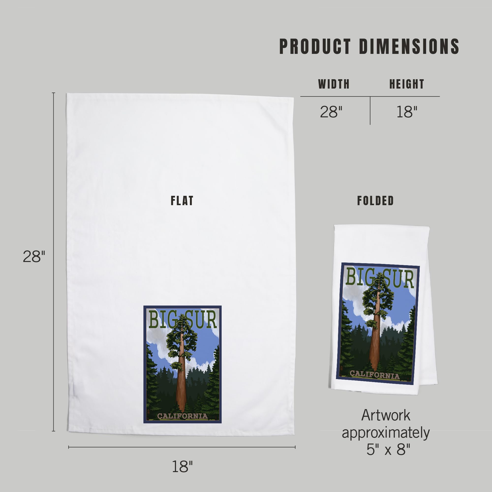Lantern Press Big Sur California Redwood Tree 100% Cotton Tea Towel - Decorative Hand Towel for Kitchen, Home Decor & Gift - Perfect for Drying Dishes, Wall Art & Cozy Cabin Decor