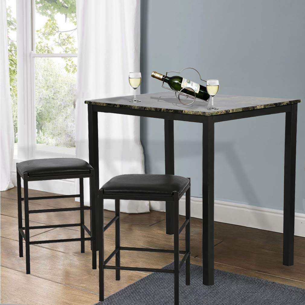 Modern Marble & Wood Rectangular Dining Table Set for 2 - Kitchen Breakfast Room Furniture with Matching Chairs | Perfect for Small Spaces, Apartments & Cozy Meals