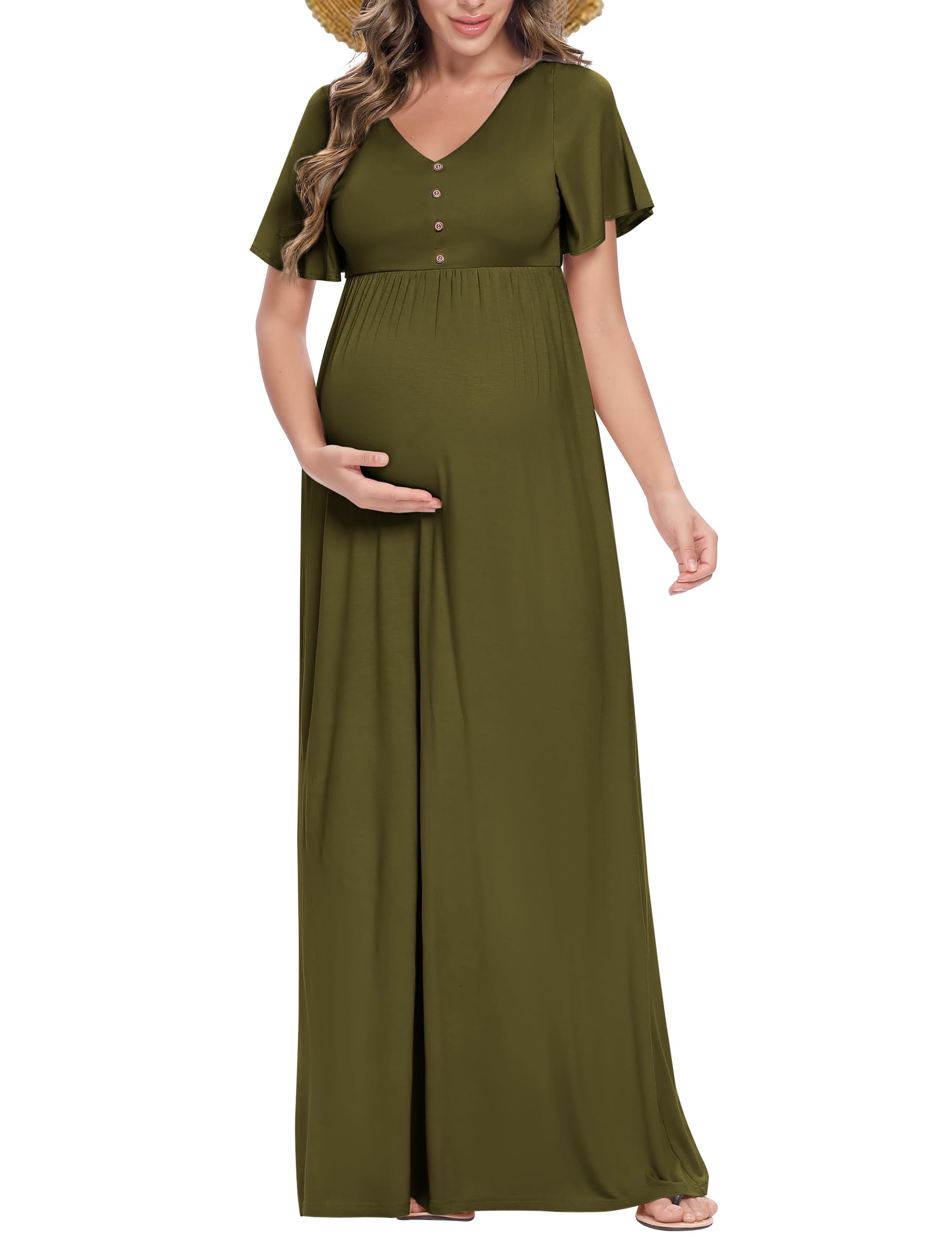 Peauty Summer Maternity Dresses for Women - Flowy Photoshoot & Baby Shower Dress with Decorative Buttons | Comfortable Pregnancy Outfit for Beach, Party & Special Occasions