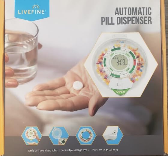 LiveFine Smart WiFi Automatic Pill Dispenser - 28-Day Medication Organizer with 9 Daily Doses, Key Lock & Adjustable Alarms for Prescriptions & Vitamins | Perfect for Elderly Care, Medication Management & Daily Health Tracking