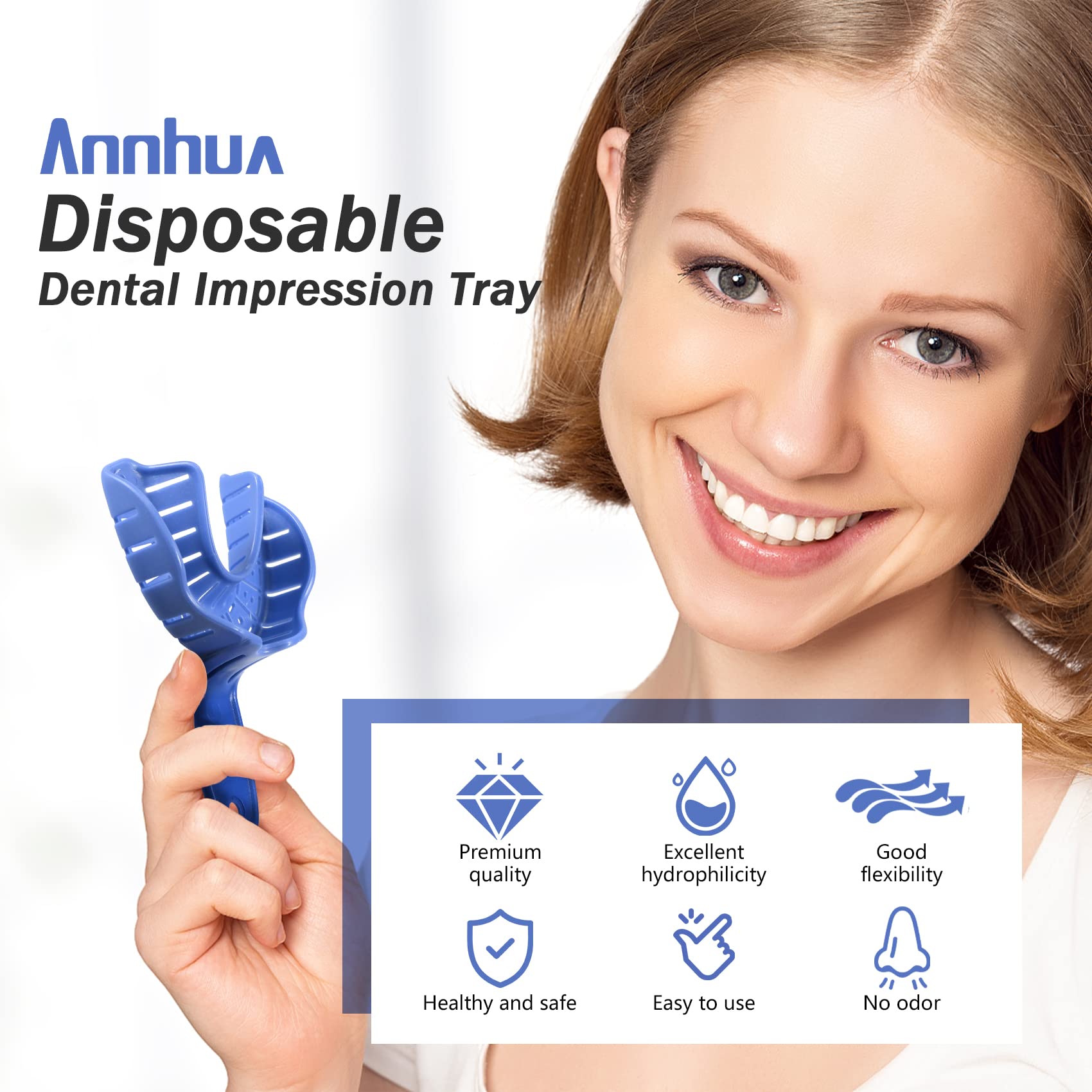 **Annhua 3 Sizes Disposable Dental Impression Trays for Adults & Kids - 6 PCS Perforated Upper & Lower Teeth Molding Trays (Blue) - Perfect for Dentists, Orthodontics, and Dental Clinics**