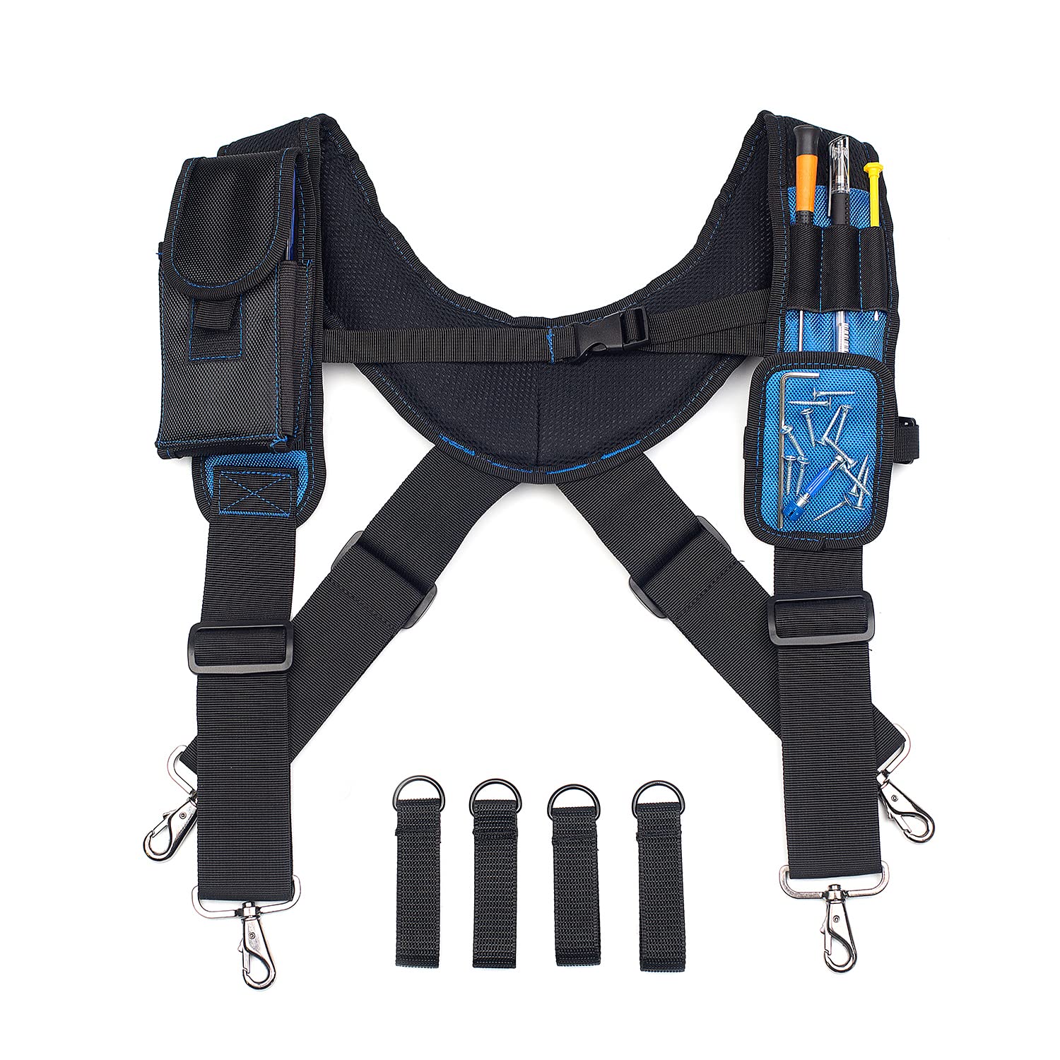 Magnetic Tool Belt Suspenders with Detachable Phone Holder & Pencil Pouch - Heavy Duty Work Belt for Construction, Carpentry & DIY Projects