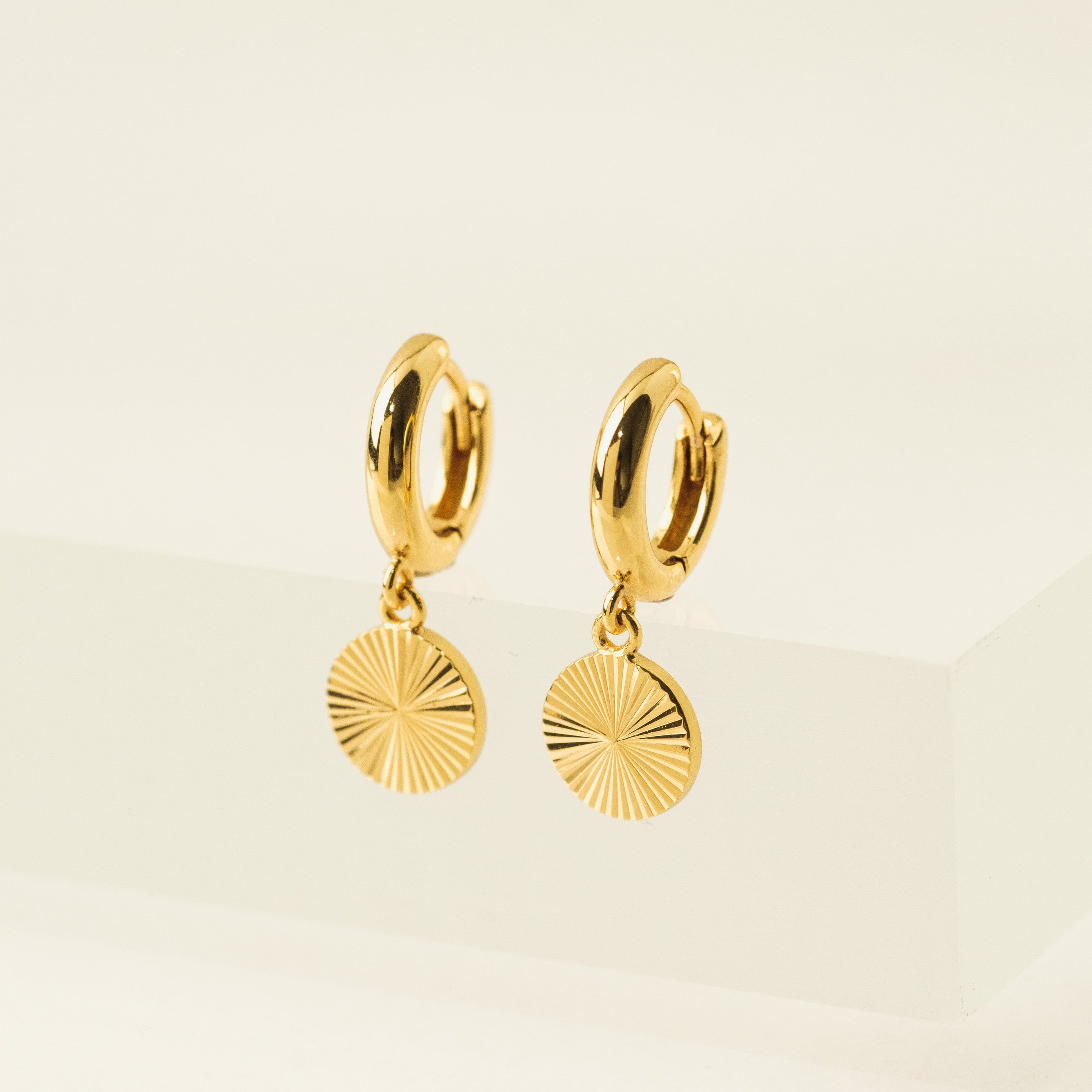 Coin Fluted Huggie Drop Hoop Earrings - Minimalist Gold Dangle Earrings for Women - Perfect for Everyday Wear, Date Night & Special Occasions