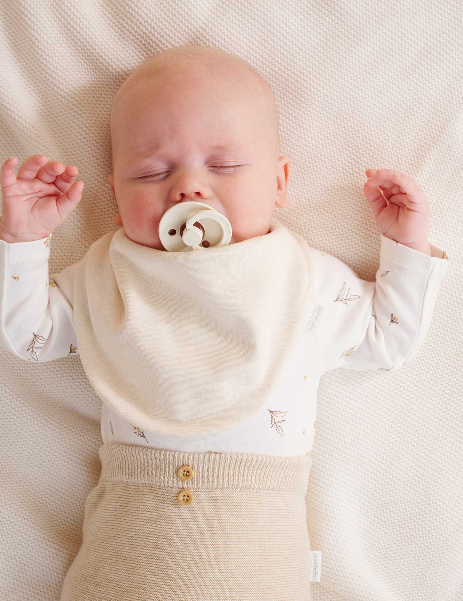 Purebaby Dribble Bibs 2 Pack - Soft Organic Cotton Baby Drool Bibs with Cute Vanilla Bear Design | Perfect for Feeding, Teething & Messy Playtime
