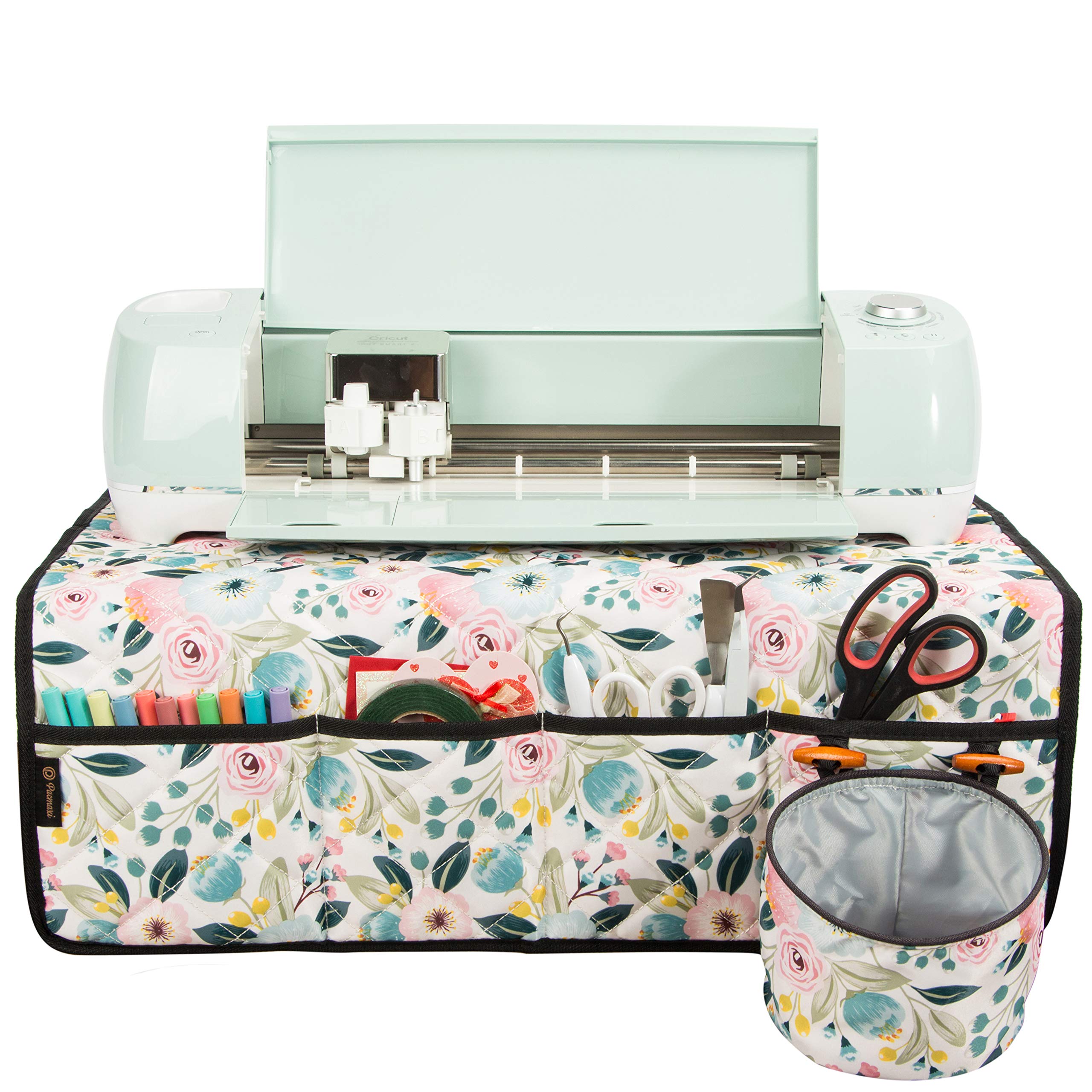 Premium Cricut Maker Machine Pad with Storage Pockets - Water-Resistant Craft Mat Organizer for Cricut Accessories (Floral Beige Design) - Perfect for Scrapbooking, DIY Projects & Craft Room Organization