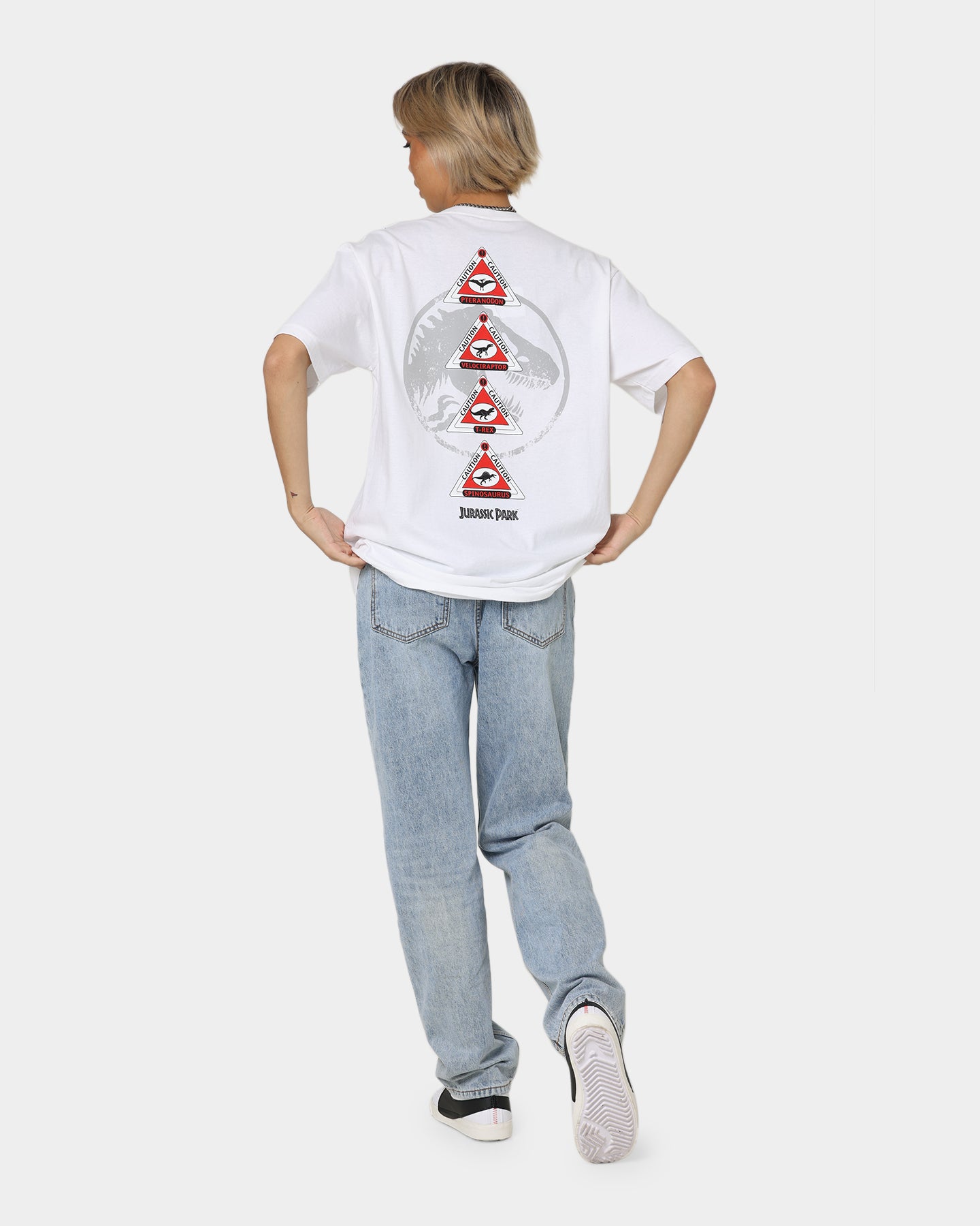American Thrift Jurassic Park T-Shirt - White Cotton Tee with Dinosaur Print | Perfect for Movie Fans, Cosplay & Casual Wear