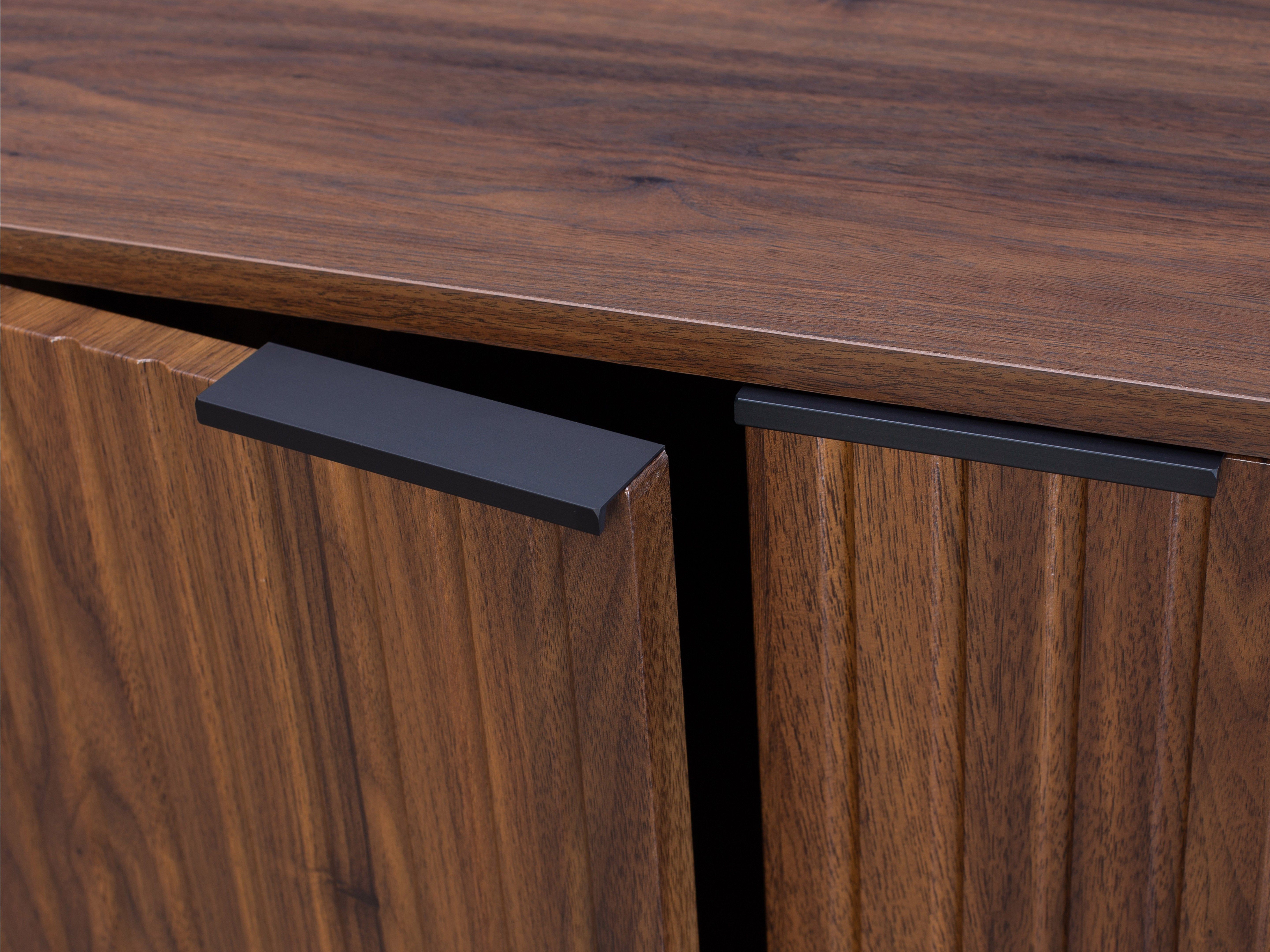 Fluted Walnut Sideboard Cabinet - Mid-Century Modern Buffet Storage for Dining Room & Living Room - Solid Wood Sideboard with 2 Doors & 3 Drawers - Perfect for Home Decor & Entertaining