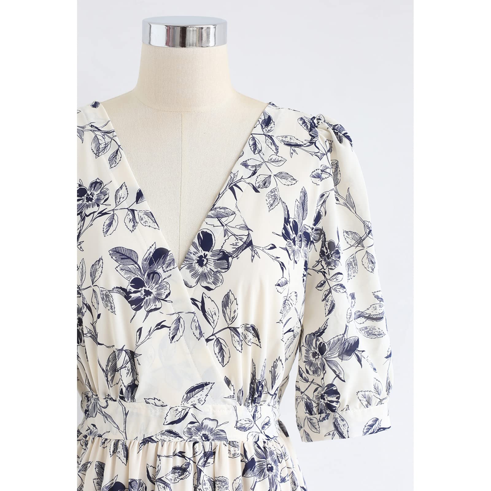 CHICWISH Women's Navy Blue Floral Wrap Maxi Dress with Ruffles - Perfect for Summer Beach Vacations, Date Nights & Special Occasions