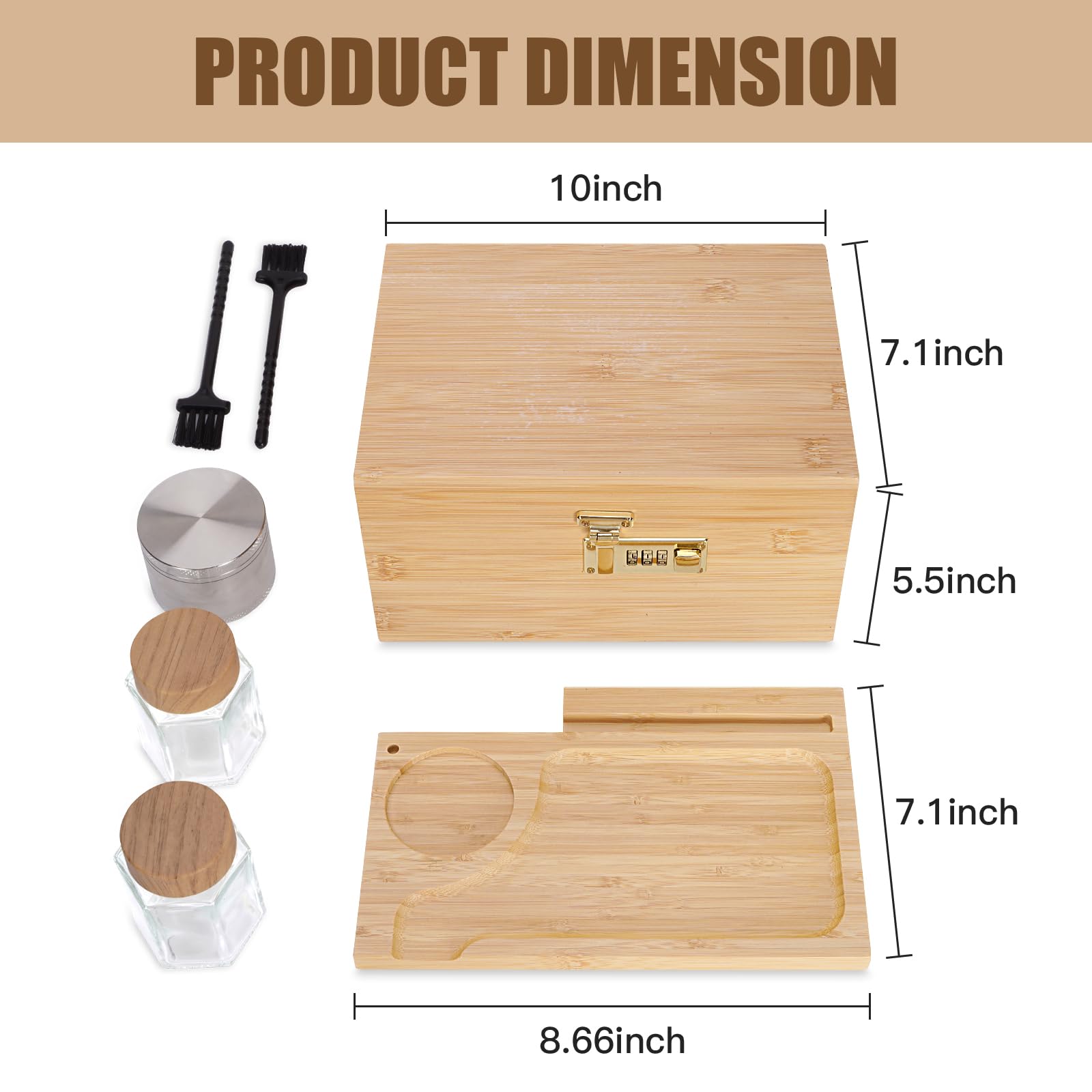 Large Bamboo Storage Box with Combination Lock - Decorative Wooden Lock Box with Removable Tray & Jars - Perfect for Home Organization, Jewelry Storage & Gift Packaging