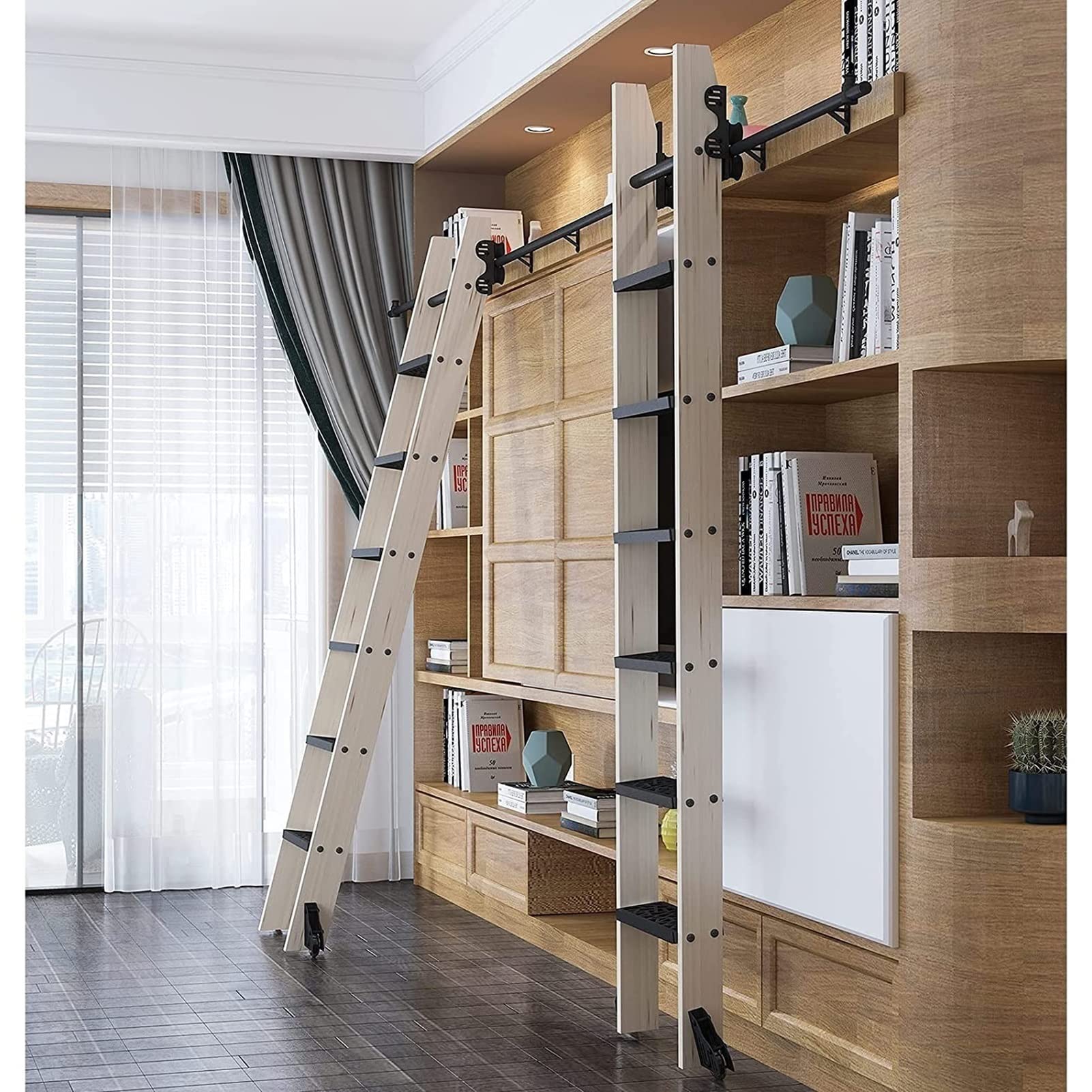 Retractable Sliding Ladder Hardware Kit - Round Steel Tube Rail for Mobile Ladder (Ladder Not Included) - Perfect for Loft Access, Warehouse Shelving, and Home Storage Solutions