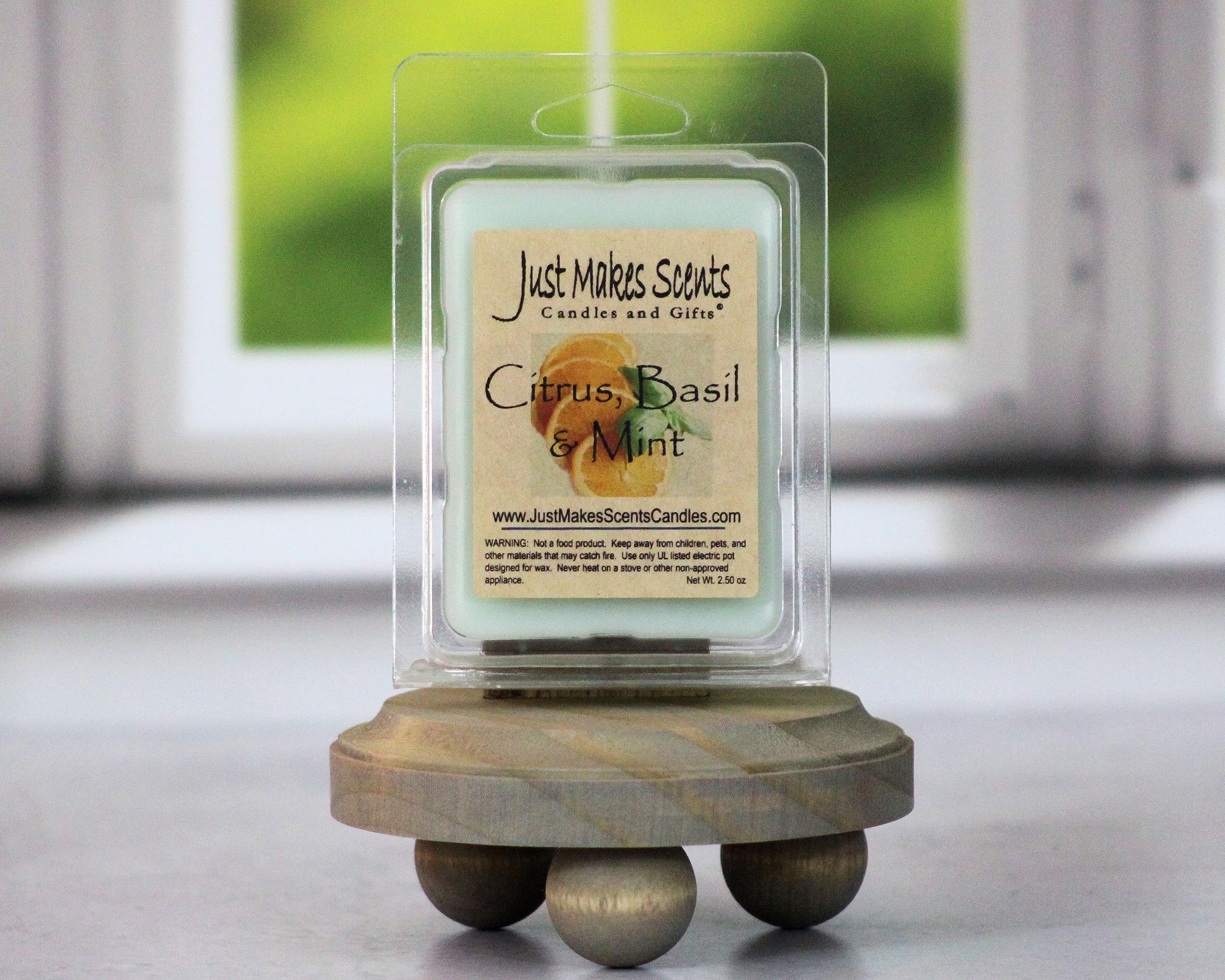 4 Pack - Citrus, Basil & Mint Scented Wax Melts | Cool Clean Fragrance Scent Cubes for Wax Warmers | Hand Poured in USA by Just Makes Scents Candles & Gifts | Perfect for Home, Office & Spa Relaxation