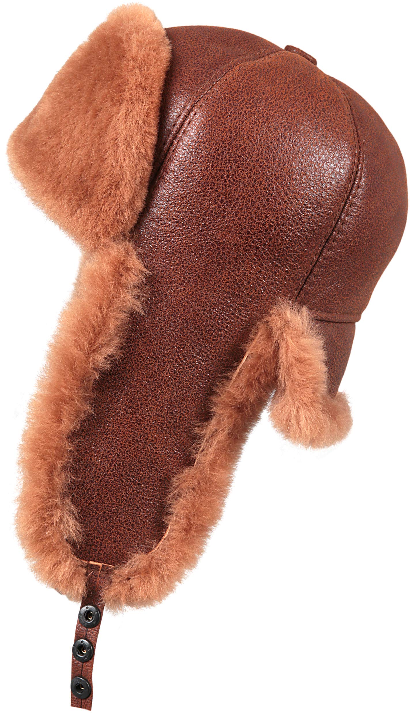 Men's Warm Shearling Sheepskin 6-Panel Russian Ushanka Fur Winter Hat - Cozy Cold Weather Accessory for Outdoor Activities & Arctic Adventures