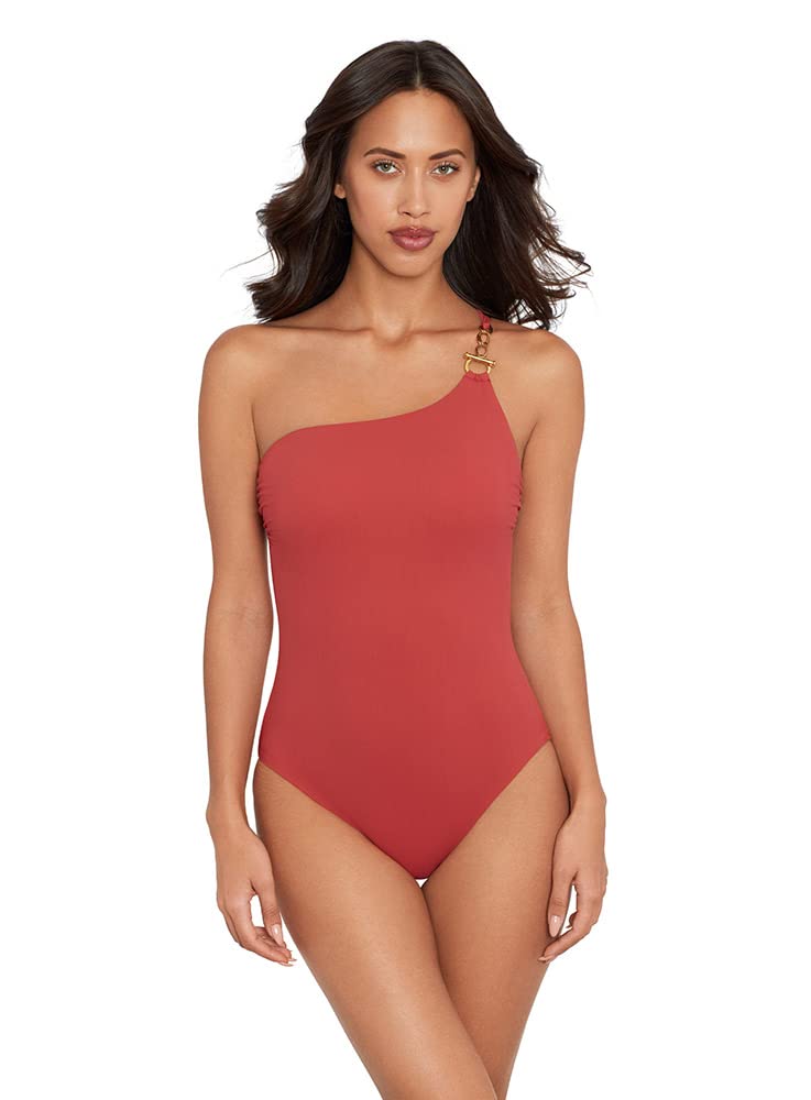 Amoressa Women's One Shoulder Soft Cup One Piece Swimsuit - 14K Gold Elle Dorado Design for Beach, Pool & Vacation | Comfortable & Stylish Swimwear