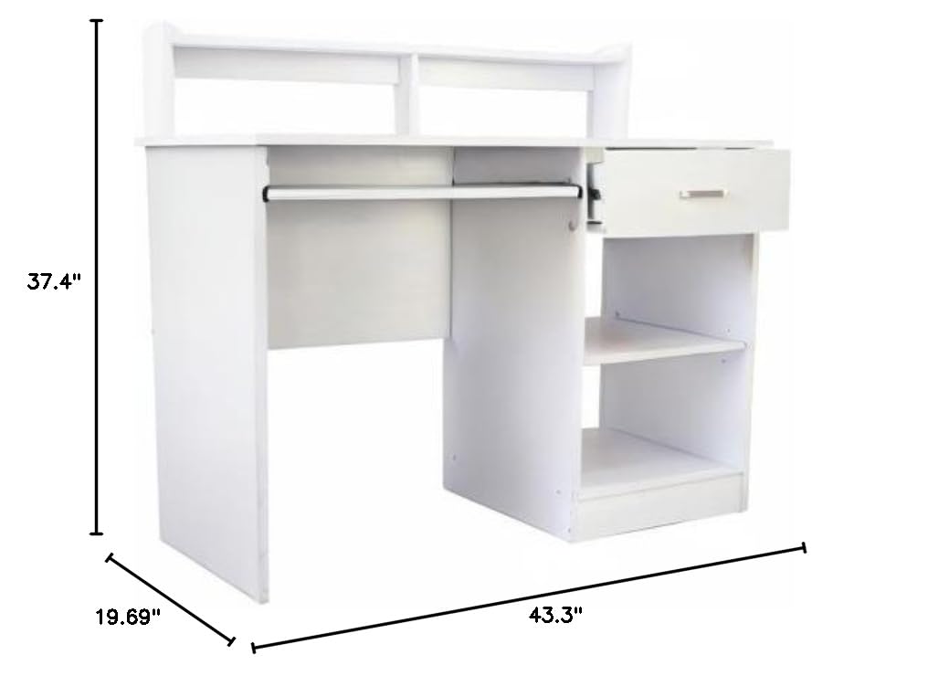 Knocbel Home Office Computer Desk with Storage Shelves & Drawers - 47 Inch White Writing Workstation for Small Spaces - Perfect for Remote Work, Study & Gaming Setup