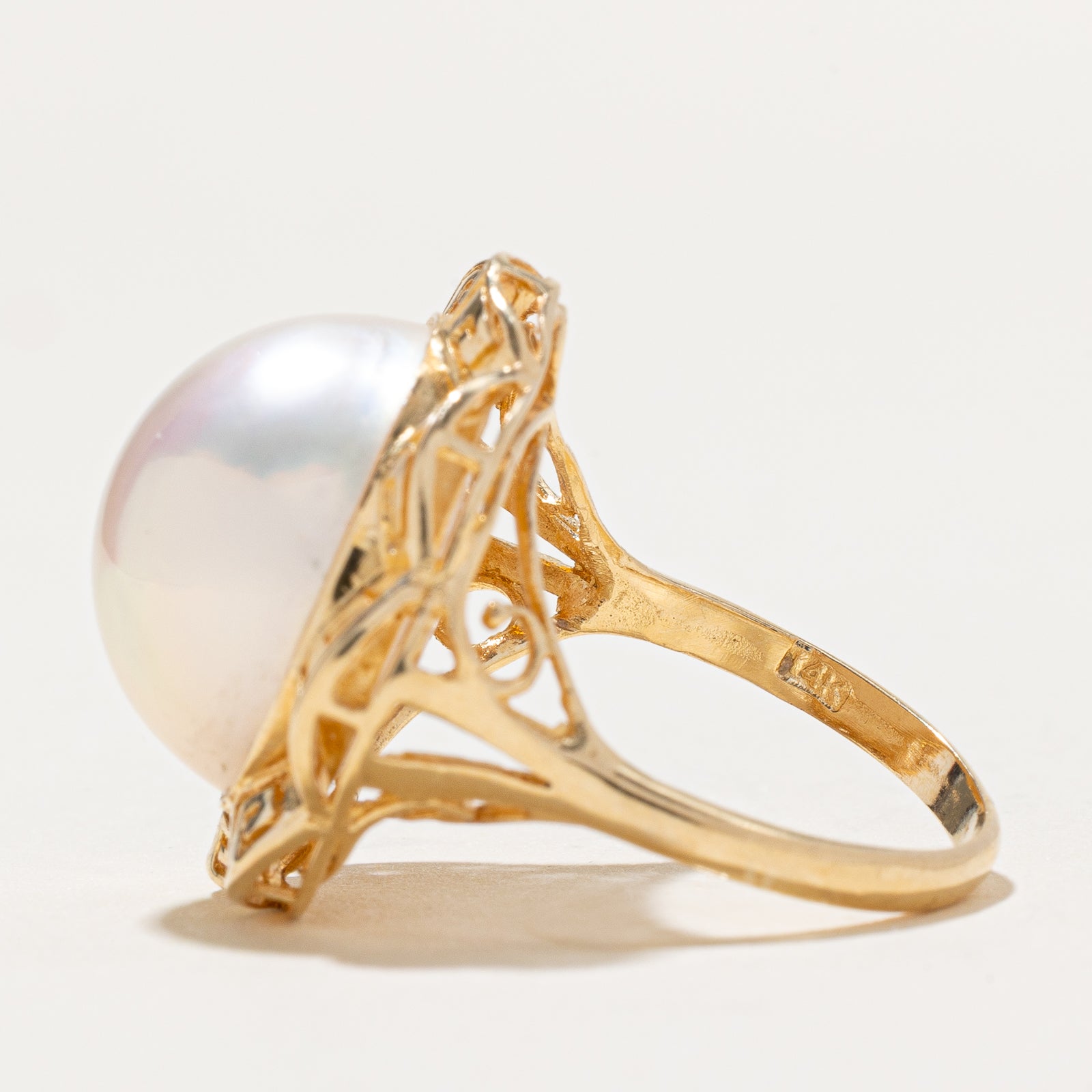 Elegant Solitaire Pearl Cocktail Ring - Size 7.25 | Perfect for Evening Parties, Weddings & Special Occasions