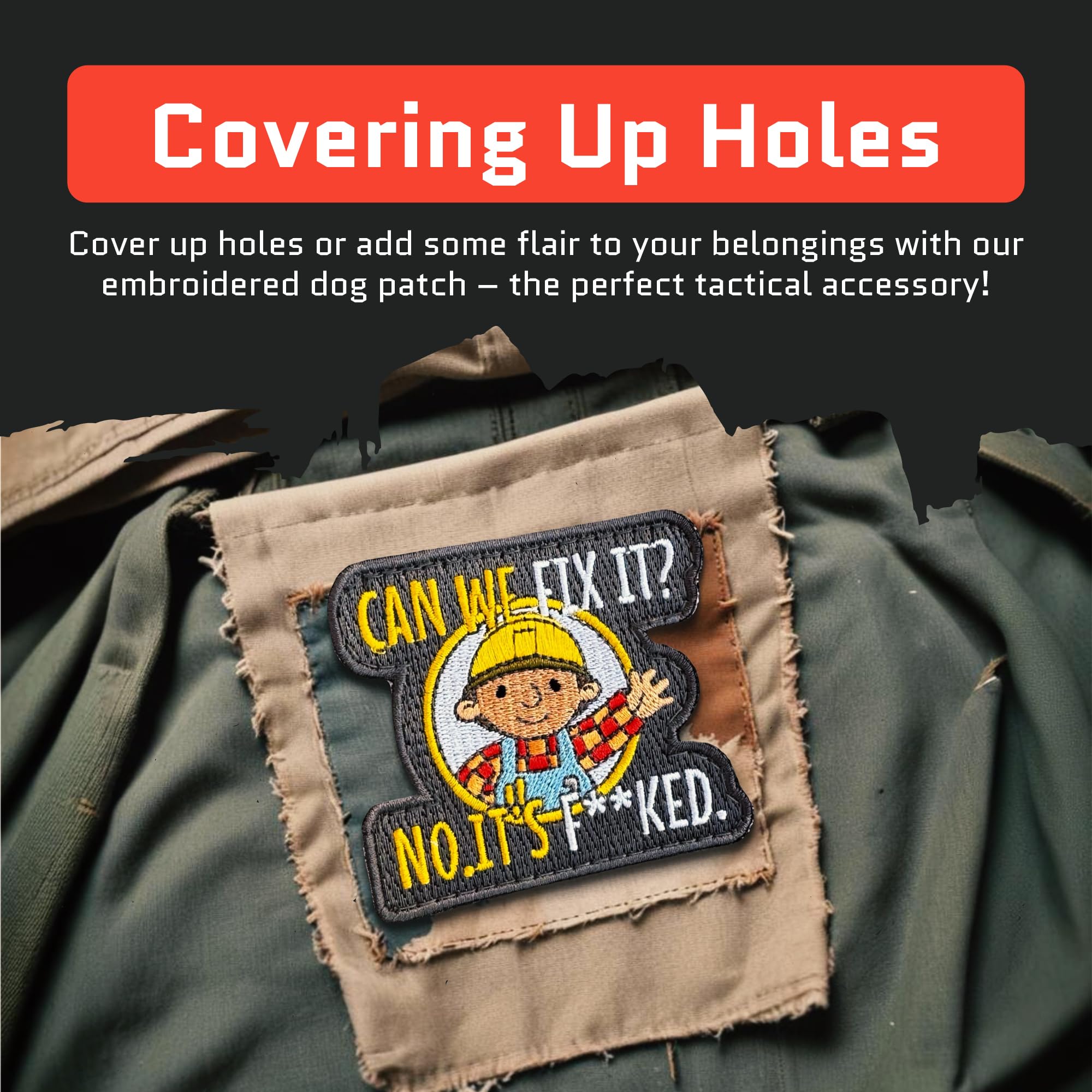 Funny 'Can We Fix It' Embroidered Patch - Military Tactical Morale Patch with Hook & Loop Fastener | Cute Iron-on Patches for Backpacks, Jackets, Hats, Jeans & Military Uniforms | Perfect for DIY Crafts, Cosplay & Outdoor Adventures