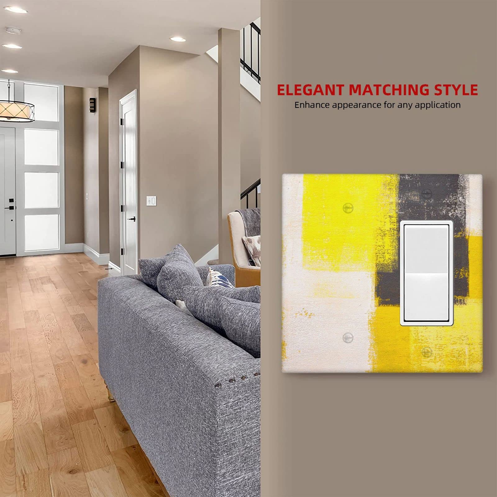 Abstract Beige Yellow Grey Light Switch Cover - Decorative 2 Gang Blank Rocker Wall Plate - Funny Light Switch Faceplate 4.5