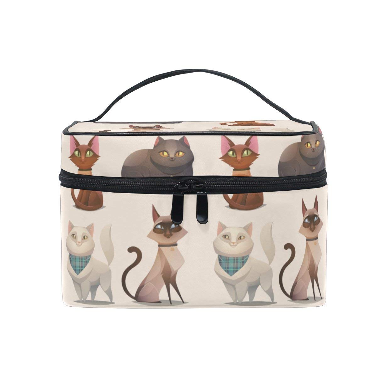 Cute Cartoon Cat Travel Makeup Bag - Waterproof Cosmetic Organizer Pouch for Toiletries & Train Case - Perfect for Vacation, Gym, and Daily Use