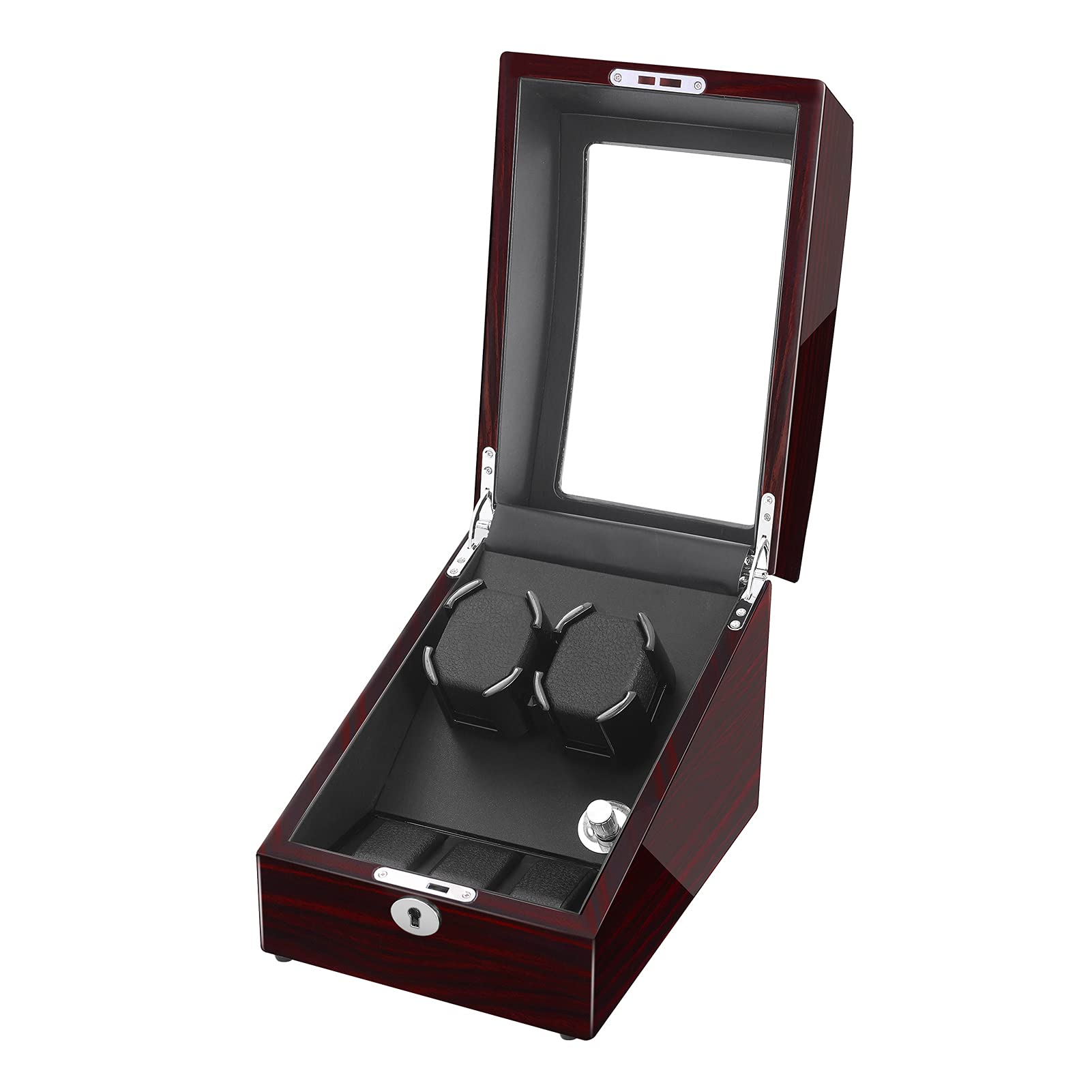 Sepano Automatic Watch Winder for 2 Watches - Dual Watch Winder Box with 3 Storage Slots, Black Piano Finish Wooden Case & Ultra Quiet Motor - Perfect for Luxury Watch Collection, Display & Protection at Home/Office