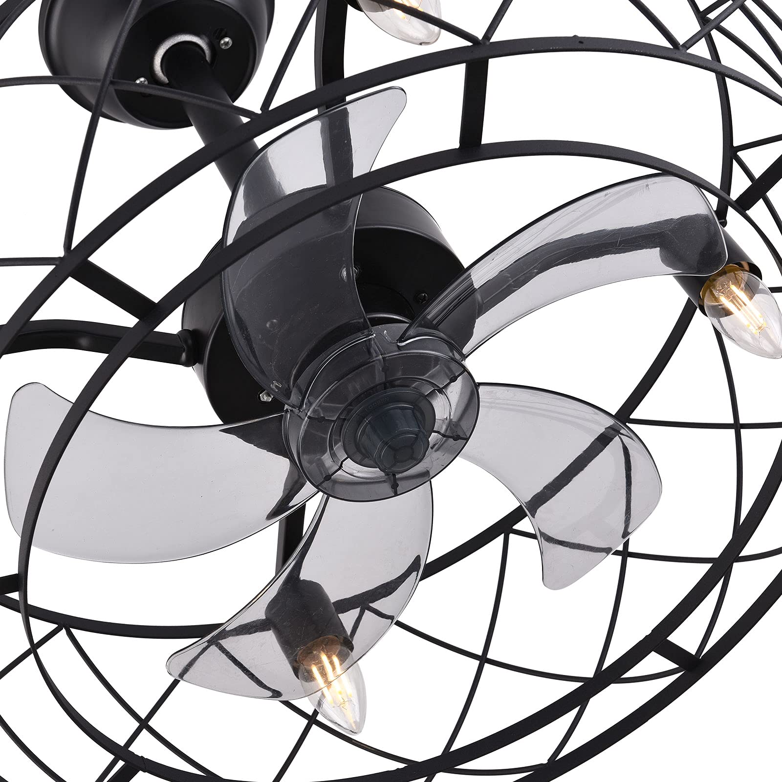20 Inch Black Industrial Metal Cage Ceiling Fan with Remote Control & Lights - Rustic Style for Living Room, Bedroom, or Office