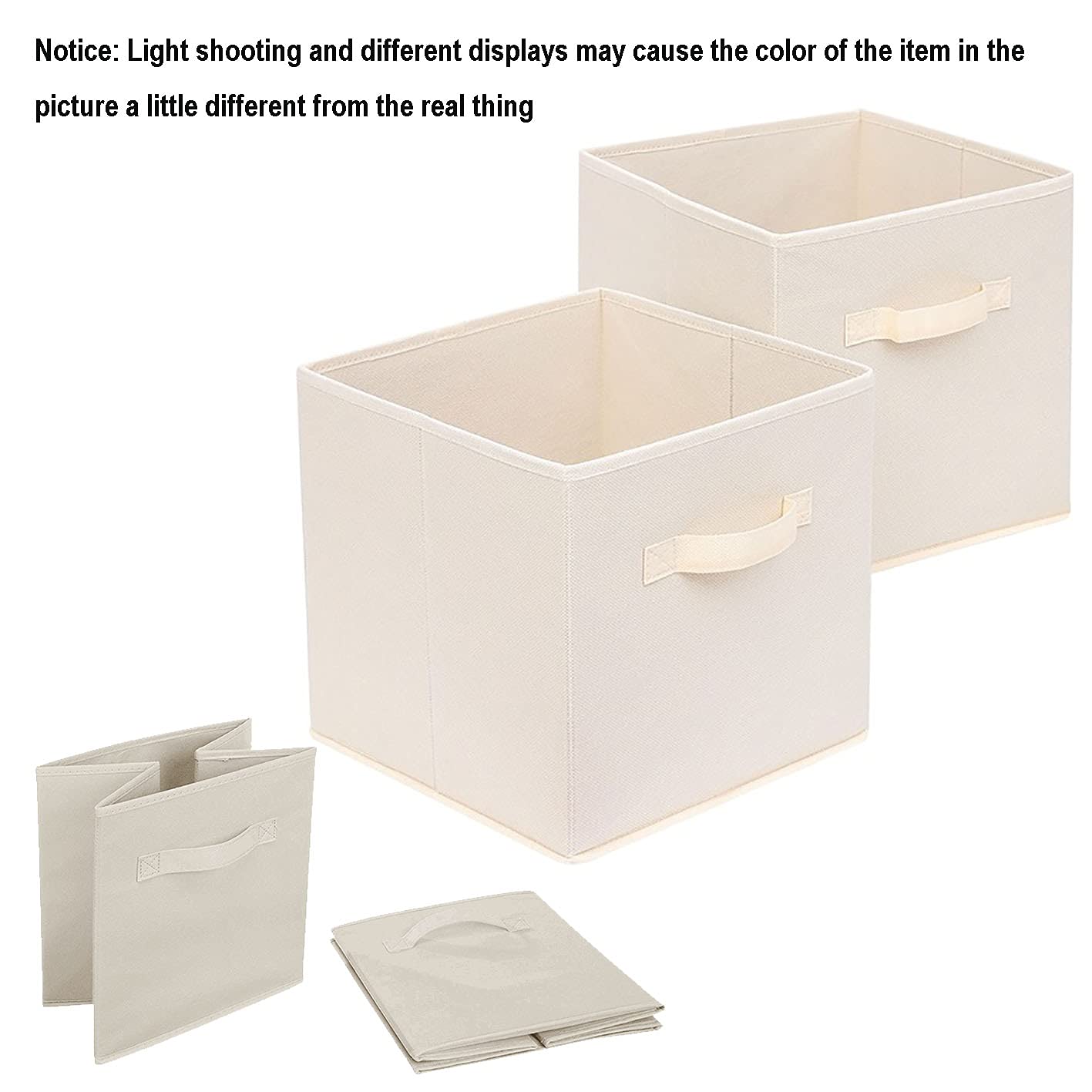 2 Pack Collapsible Fabric Drawer Storage Organizers with Handles - Foldable Closet Organizer Boxes for Clothes, Bras, Socks, Underwear, Ties, Scarves, Toys & Books - Beige - Perfect for Bedroom, Closet, Nursery & Office Organization