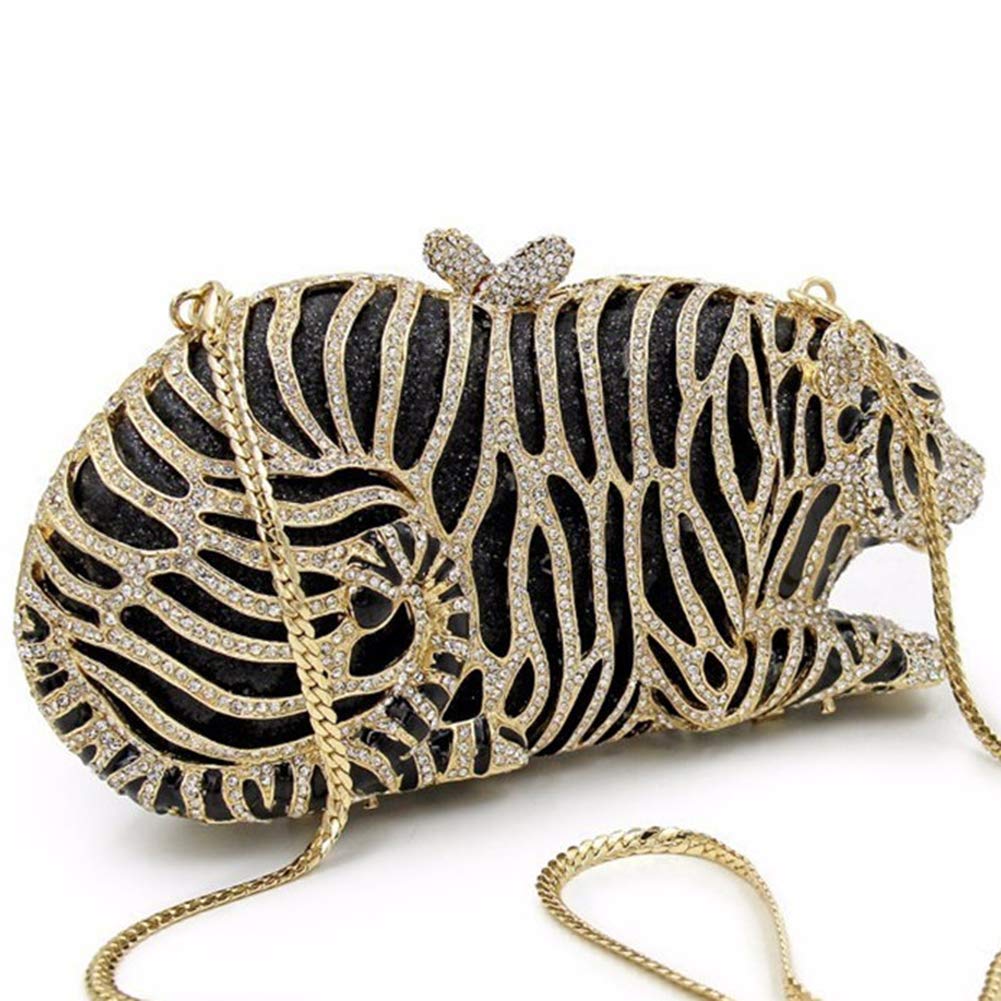 Luxury Crystal Evening Clutch Purse for Women - Rhinestone Embellished Chain Handbag for Wedding, Party & Special Occasions | Elegant Tiger Design Formal Bag