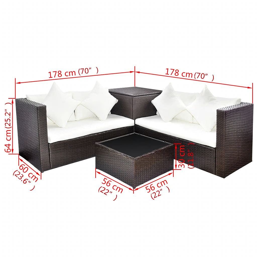 4-Piece Brown Poly Rattan Garden Lounge Set with Cushions - Outdoor Patio Furniture for Porch, Deck, Lawn & Backyard - Perfect for Relaxing, Entertaining and Sunbathing