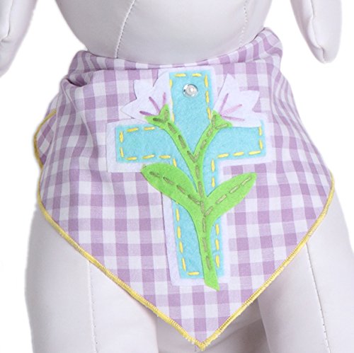 Easter Dog Bandanas with Cross & Lilies Design - 100% Cotton Pet Bandana for Medium to Large Dogs - Perfect for Easter Sunday, Spring Walks & Holiday Photos