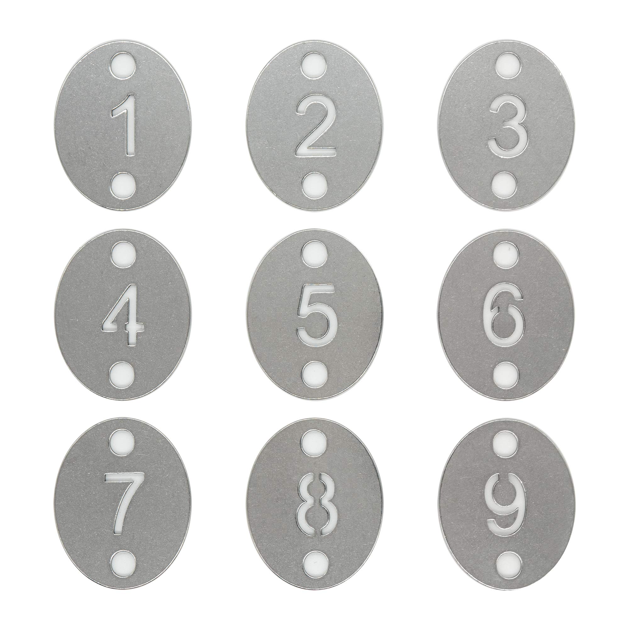 StayMax Oval Hollowed Stainless Steel Number Tags (1-10) - Durable Key Tags with Two Holes for Home, Office & Luggage Organization - Perfect for Keychains, Backpacks and Pet ID Tags