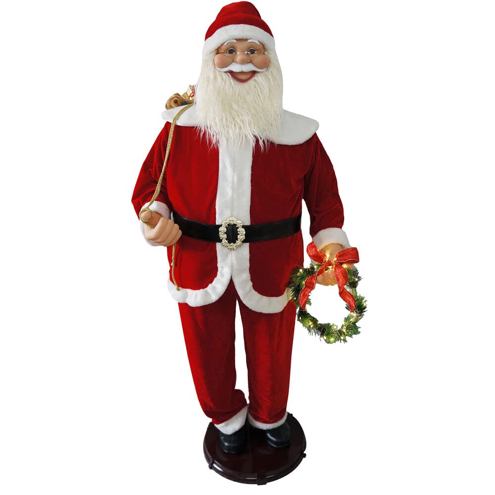 58-Inch Animated Dancing Santa Claus with Wreath & Gift Sack - Indoor Christmas Decor for Holiday Home, Office & Party (Red) | Festive Gift & Seasonal Decoration