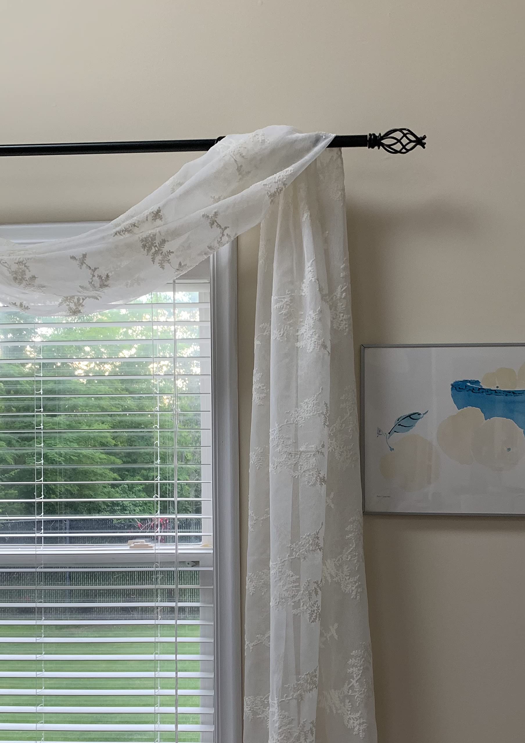 Embroidered Leaf White Window Scarf Valances - 39x144 Inches Elegant Curtain for Living Room & Bedroom - Perfect for Home Decor, Wedding, and Holiday Window Treatments