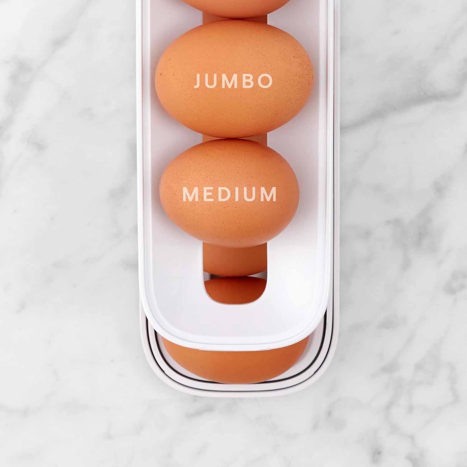 SKOFRI Stackable ABS Plastic Egg Storage Container - Automatic Rolling Egg Dispenser for Refrigerator Organization, White | Perfect for Kitchen Fridge Storage & Fresh Egg Preservation