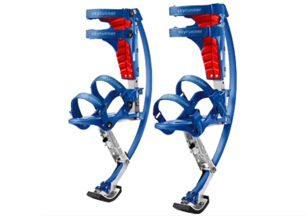 Iconiciris Kids Kangaroo Jumping Shoes - Adjustable Fitness & Exercise Stilts for Children (30-50kg/66-110lbs) - Blue - Perfect for Outdoor Play, Gym Training & Birthday Gifts