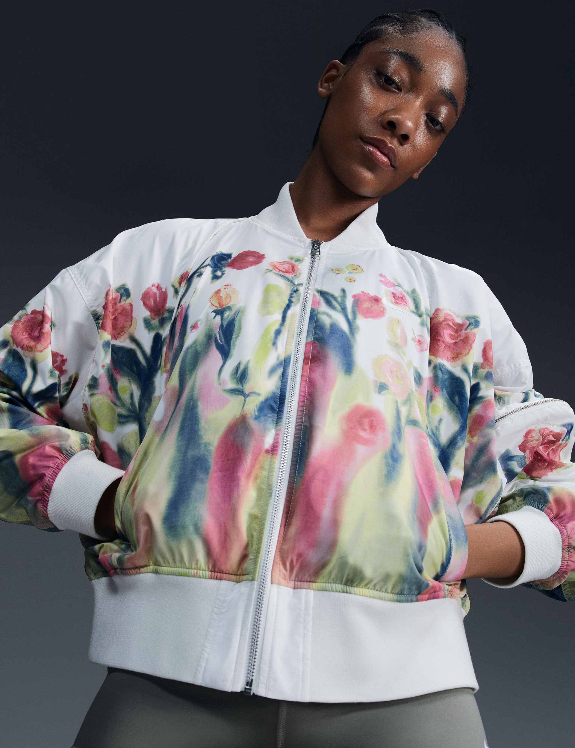 Sportswear Artist Collection Bomber Jacket - Sail/Floral Print Lightweight Windbreaker for Men & Women | Perfect for Running, Gym Workouts & Streetwear Fashion